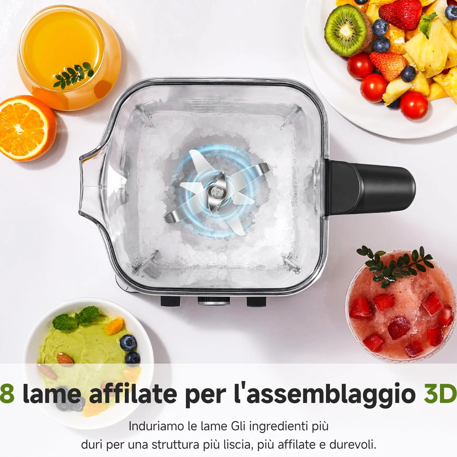 AMZCHEF Frullatore da 2000 Watt, 2 litri, frullatore potente con 8 velocità regolabili e 4 programmi preliminari per ghiaccio tritato, frullati, frullatore per carne, senza BPA