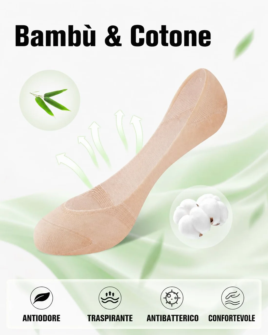 Calzini Invisibili Ballerina Bambù Cotone Traspiranti Antiscivolo Donna 8 Paia Taglia 35-42