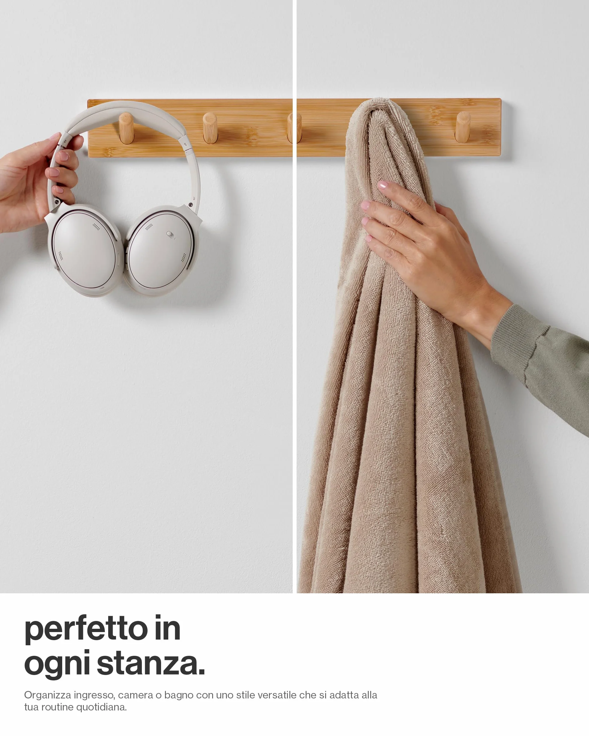 Appendiabiti da Parete Legno 5 Ganci 43 cm Moderno LARHN