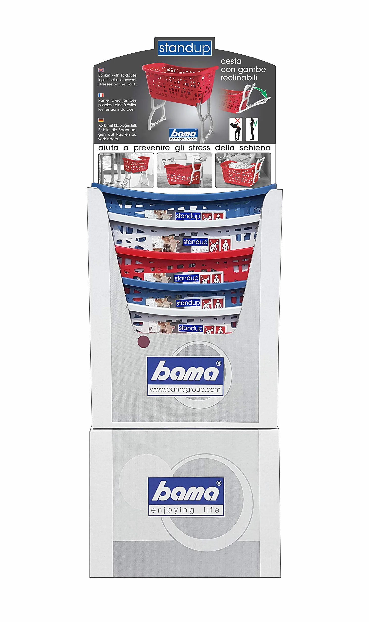 Cesta per bucato, Gambe reclinabili, Stand up, in Resina, Blu, 60,5x39,5x43 /65h cm, 44 lt