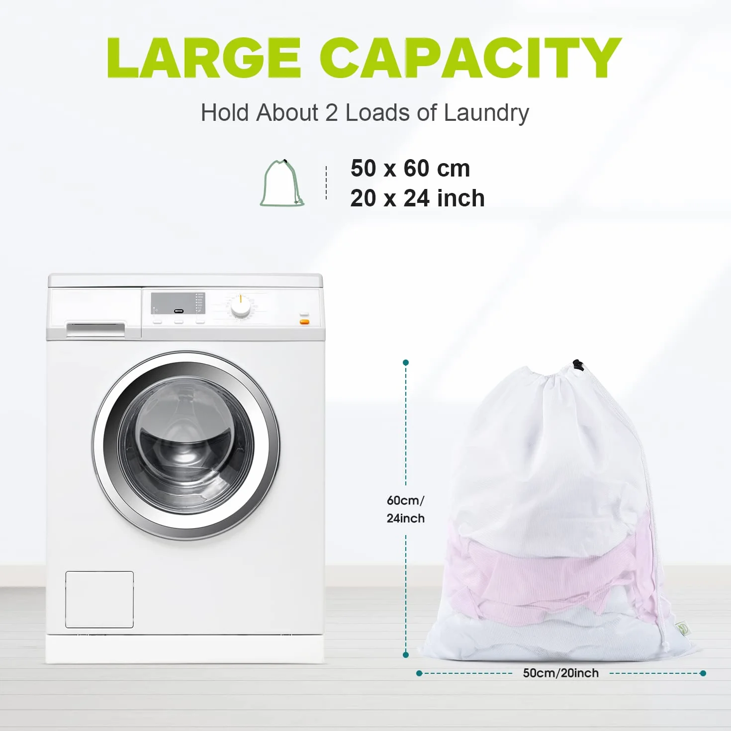 OTraki 2 Pezzi Retina per Lavatrice, 50x60cm Sacchetto Lavatrice Grandi Sacco Biancheria Sporca Con Couliss Laundry Bag Riutilizzabili per Bucato Asciugatrice per Delicati Tende Maglieria