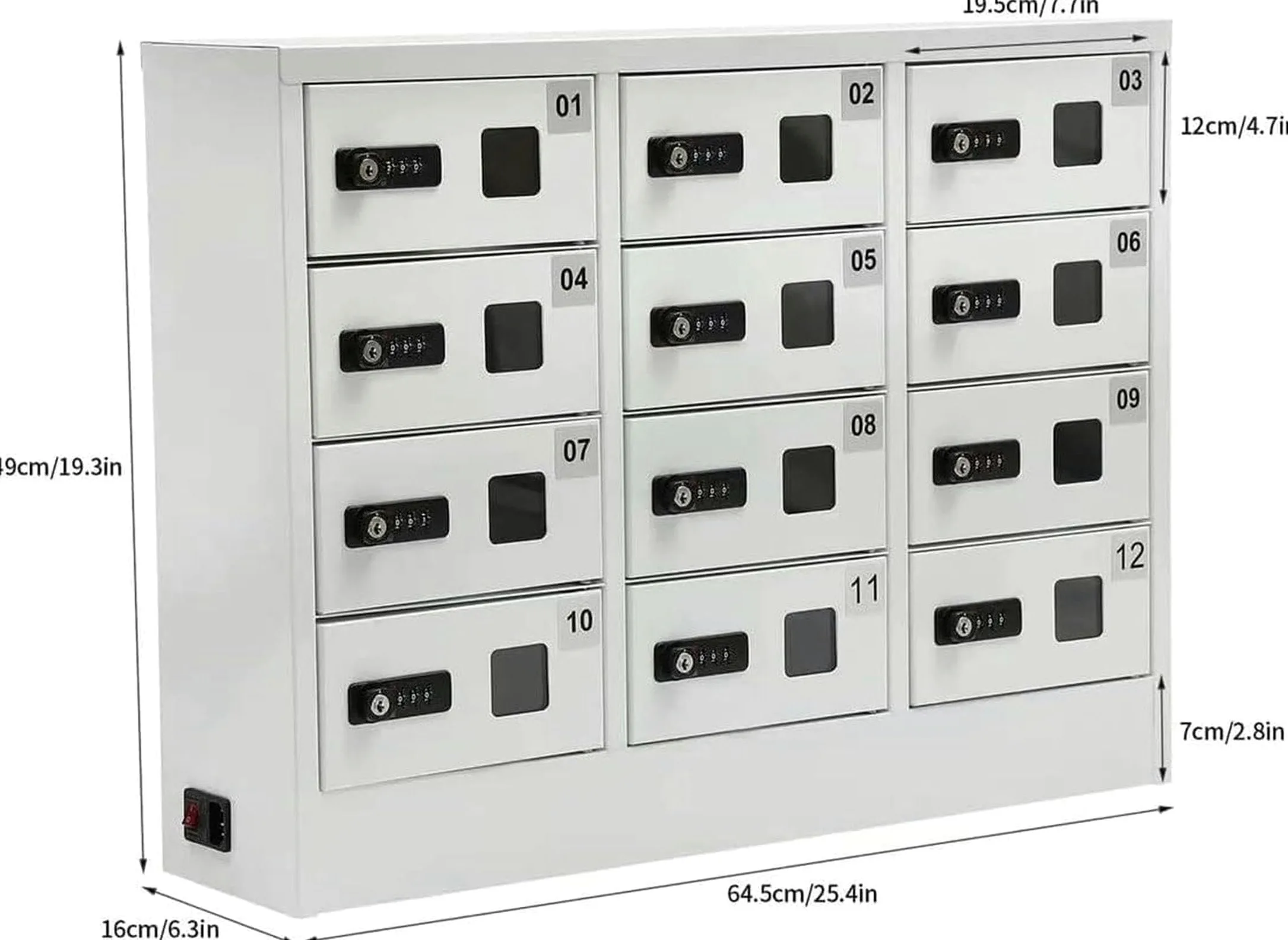 Stazione di ricarica per telefono cellulare a 12 slot, armadietto di ricarica bloccabile con serratura a combinazione, armadietto di stoccaggio per telefono cellulare, con 3 porte di ricarica