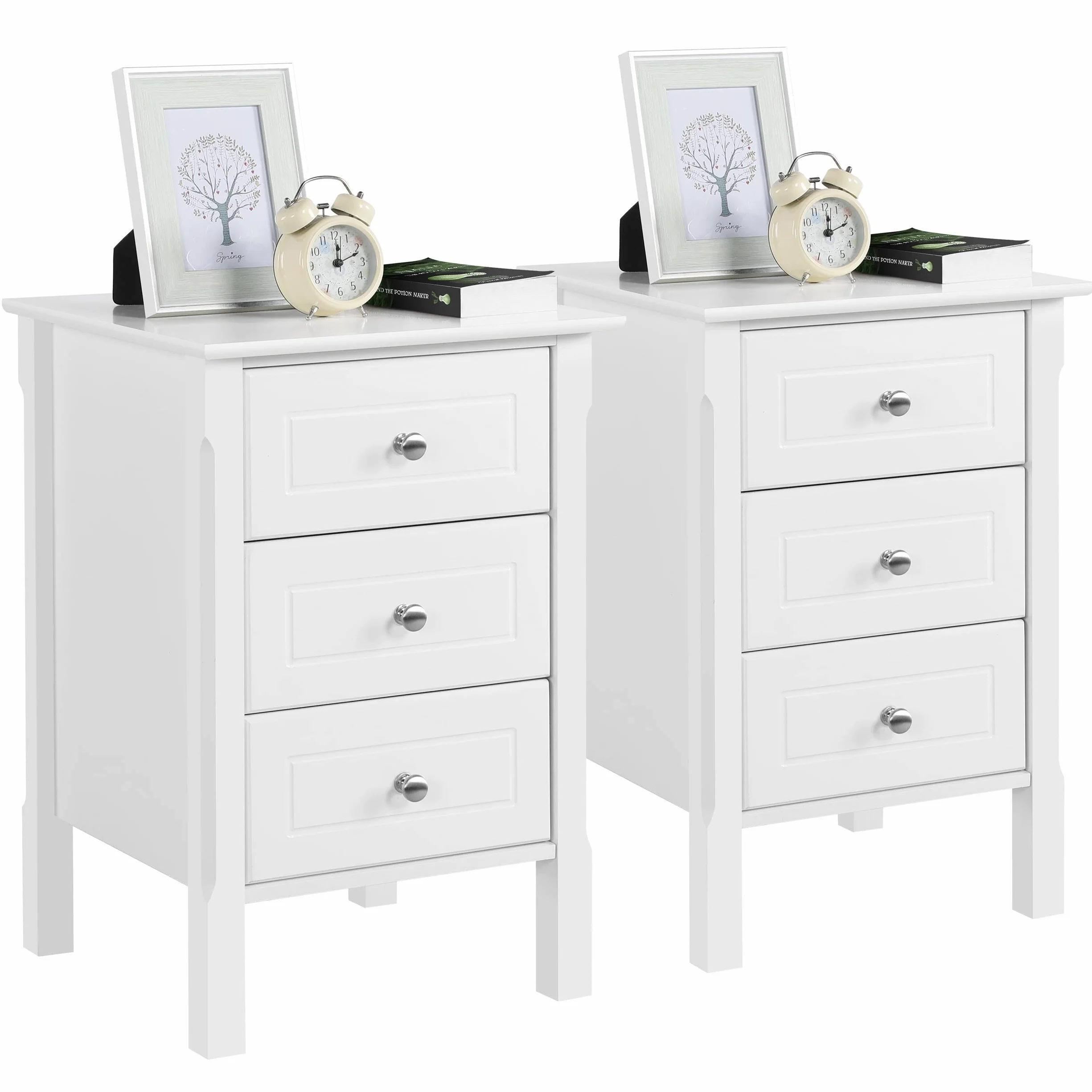 Yaheetech Set 2 Comodini Camera da Letto con 3 Cassetti Cassettiera Cameretta Comodino da Notte Moderno Tavolino Laterale Organizzatore da Divano Salotto Soggiorno Elegante 40 x 40 x 60 cm Bianco