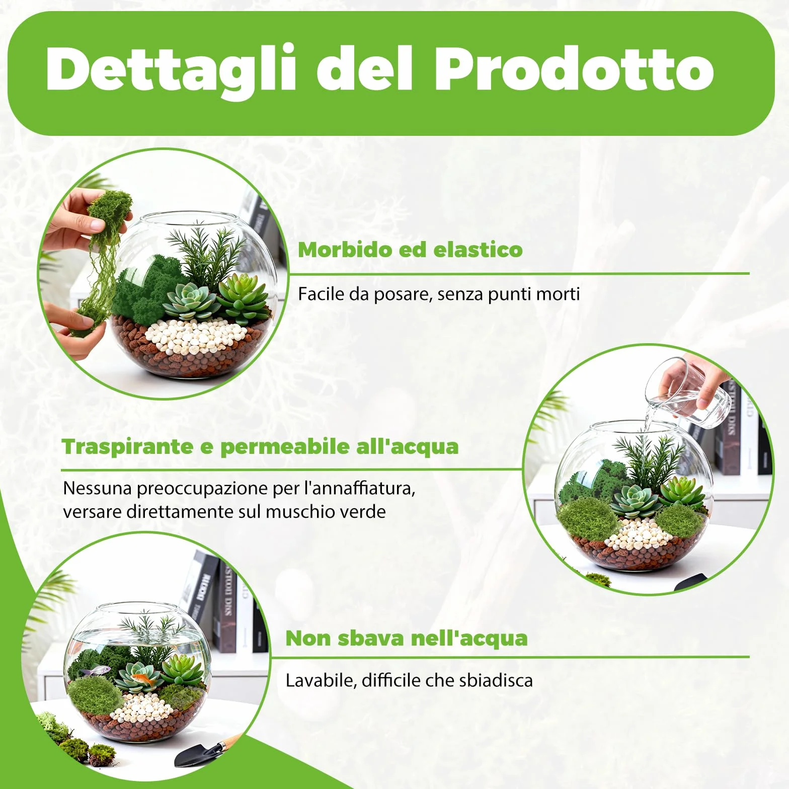 Muschio Stabilizzato Artificiale 200g Verde Scuro e Chiaro, Lichene Sintetico per Decorazioni, Terrari, Pareti, Acquari
