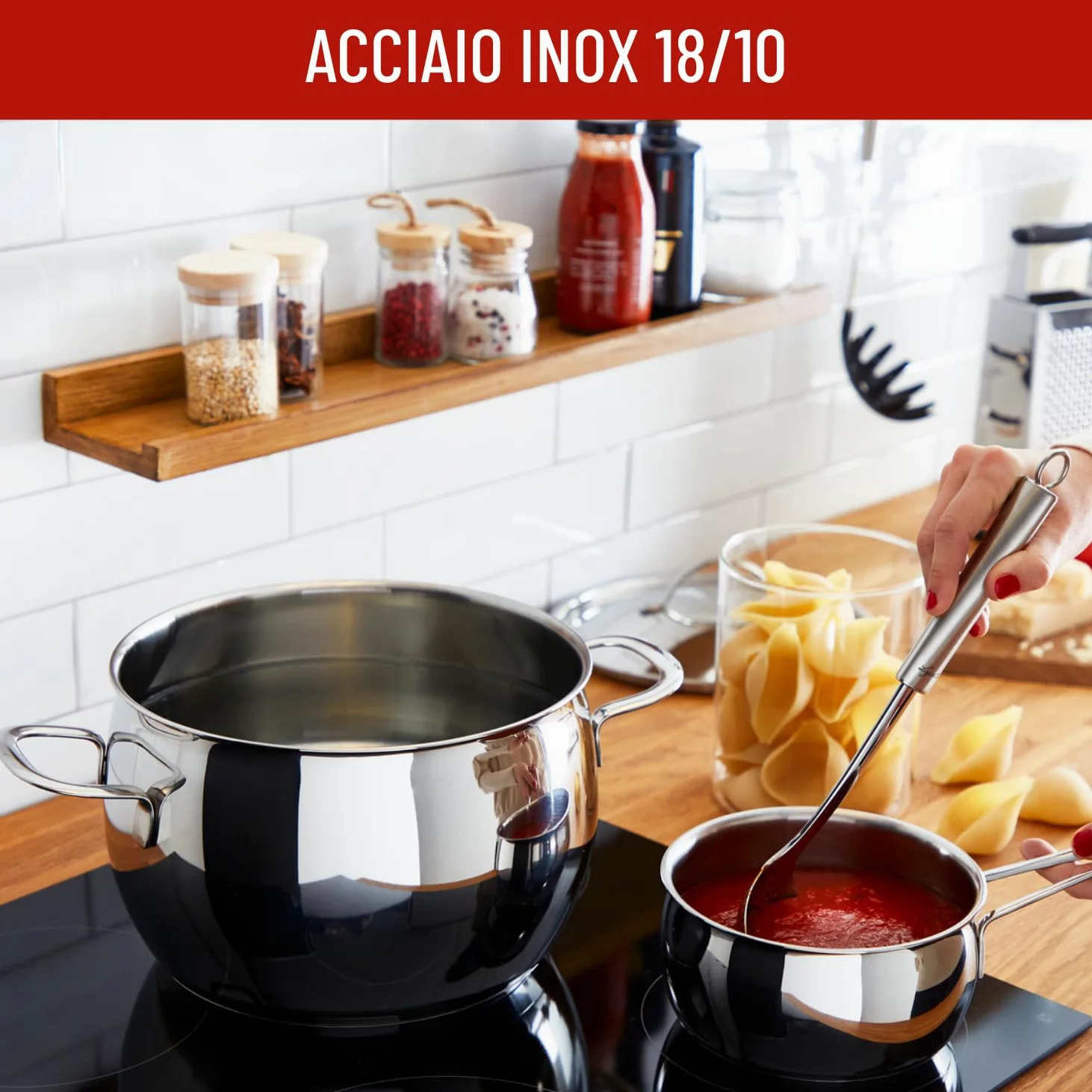 Lagostina Euforia Set di Pentole Induzione, Gas e Forno in Acciaio Inox 18/10, 10 Pezzi, Fondo Lagoseal Plus, Batteria di Pentole con 3 Casseruole, 2 Pentole, Bollilatte, 4 Coperchi
