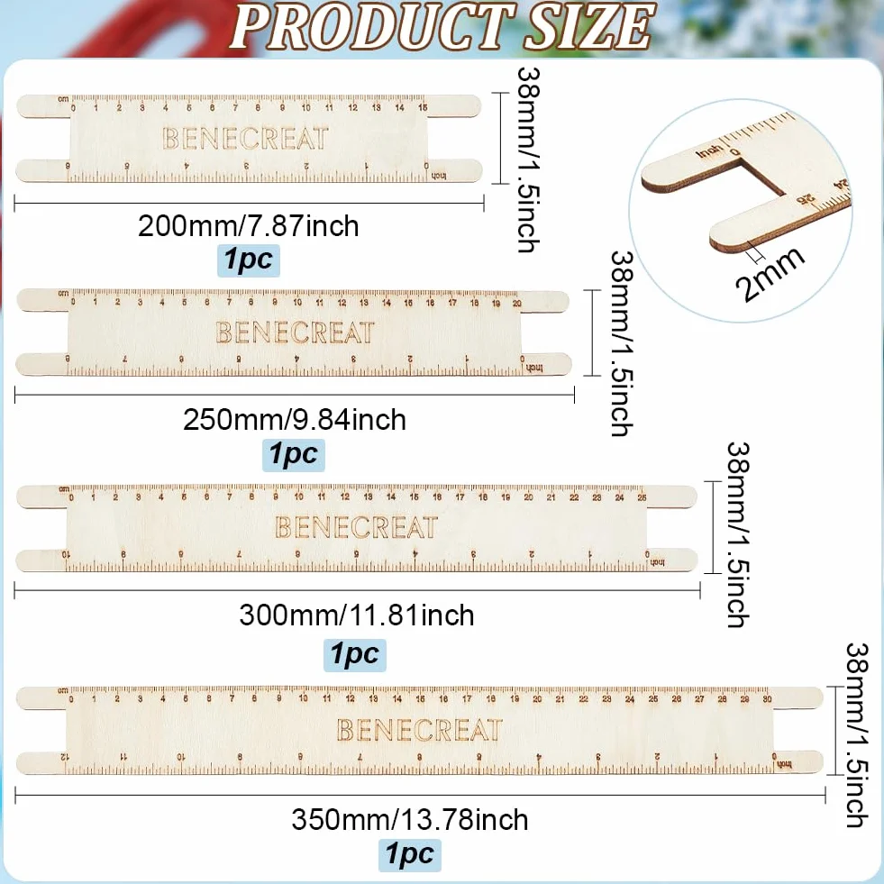 BENECREAT Strumento di Misurazione per Cordone Macramè in Legno 4 pz