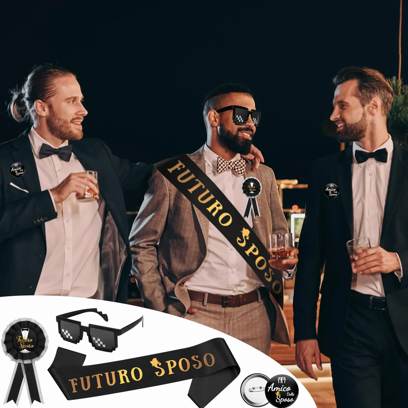 Annhao 17 Pezzi Gadget Addio Celibato Sposo Fascia Futuro Sposo Spilla Groom To Be Occhiali da Sole Festa Matrimonio Nozze
