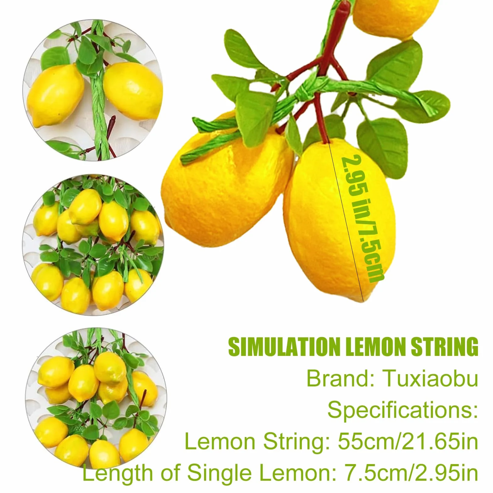 Limoni Artificiali Frutta Finta Confezione da 2 Corde Appendere Decorazioni Casa Cucina Oggetti Fotografici