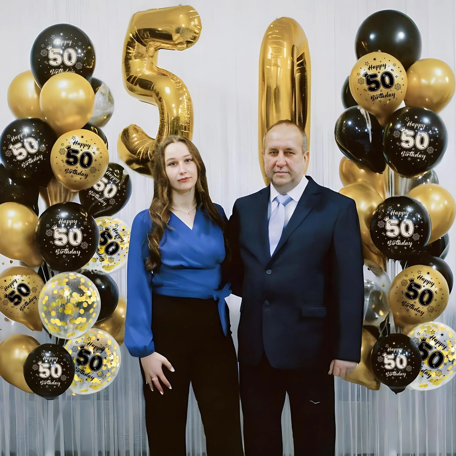 Unisun Palloncini 50° Compleanno, Decorazioni Compleanno 50 Anni per Uomo, Happy Bitrhday Decorazione Oro Nero Palloncini per 50 Anniversario Compleanno Feste Forniture