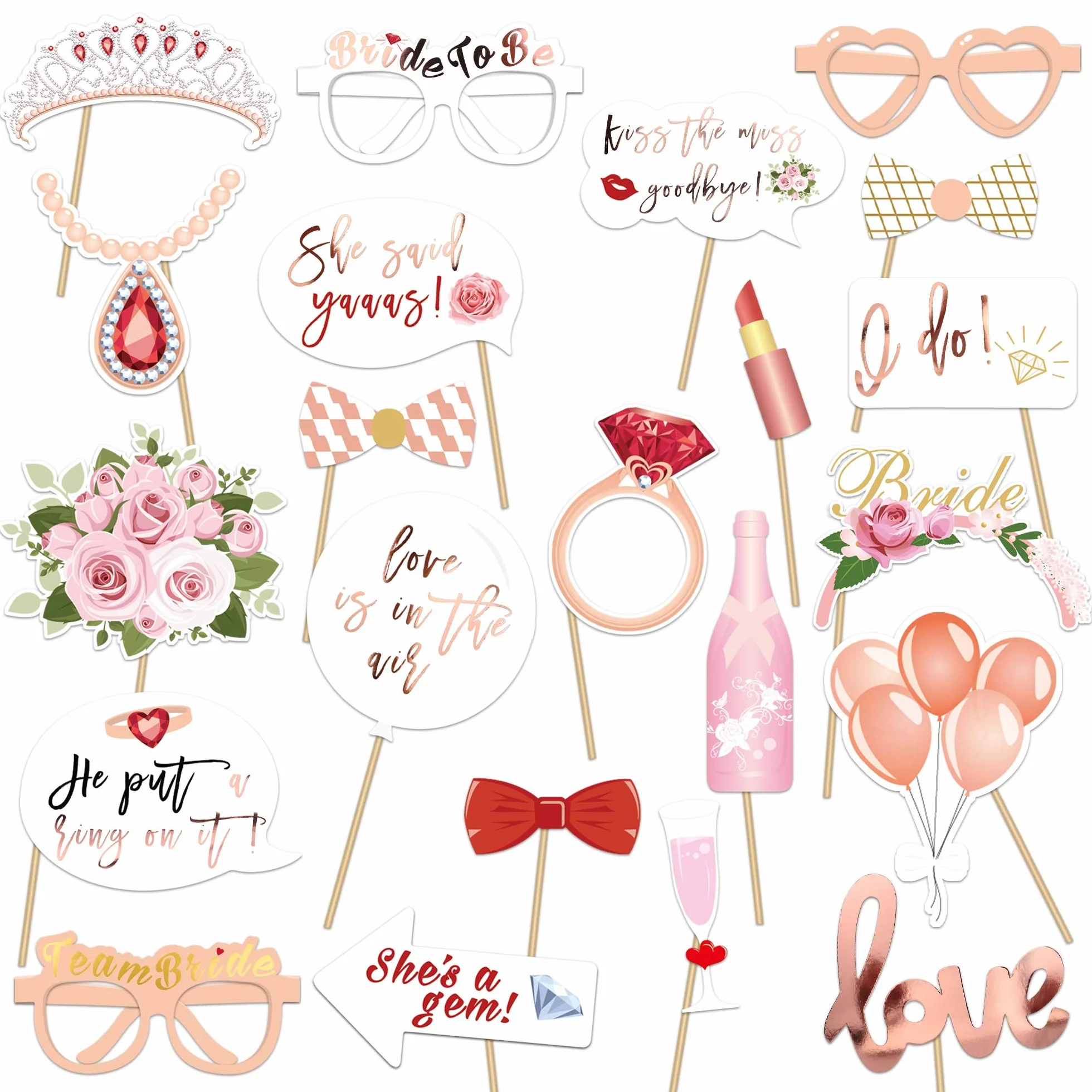 KonSait 23pz Accessori Photo Booth Matrimonio Addio al Nubilato Foto Props Occhiali Baffi per Matrimonio Addio al Nubilato Decorazione