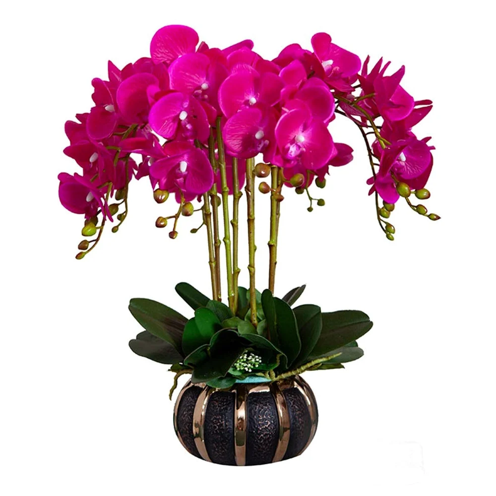 SDdPulse Orchidee artificiali Phalaenopsis con vaso per composizioni floreali, fiori finti bonsai, farfalle, set di decorazioni per la casa, ufficio, cucina, letto, viola