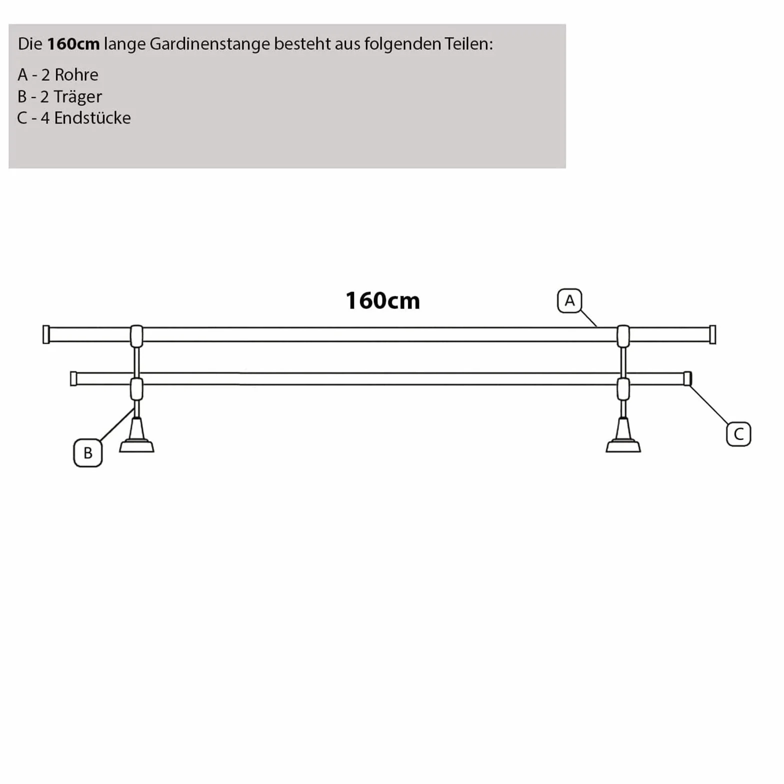 Bastone Per Tende 160 cm Acciaio Inox Montato A Parete