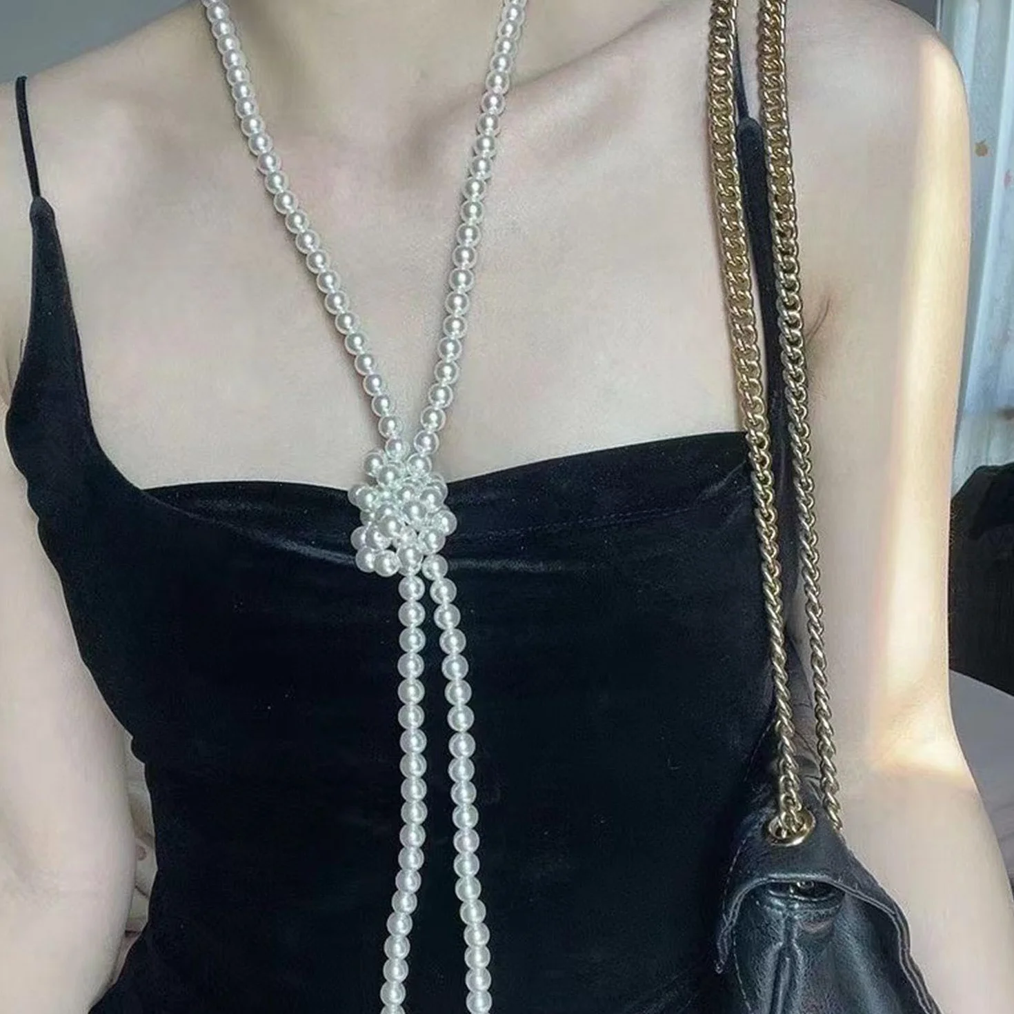 SLEEKEE 2 Collane di Perle, Collana di Perle da Donna, Lunga Collana di Perle Finte, Collana Personalizzata di Moda, Gioielli di Perle Multistrato, Accessori di Abbigliamento
