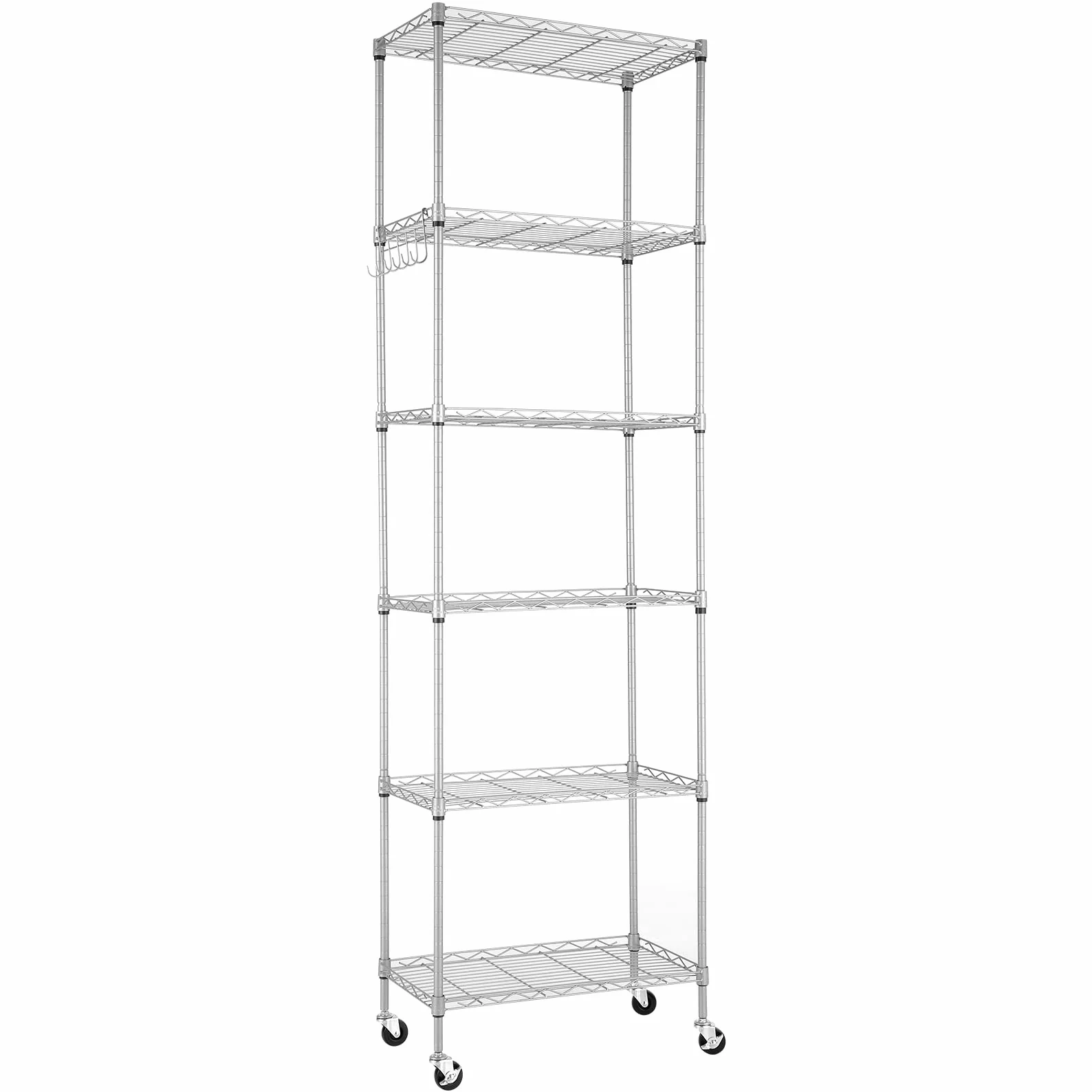 Himimi Scaffale in Filo Metallico a 6 Livelli con Ruote Regolabile in Altezza Argento