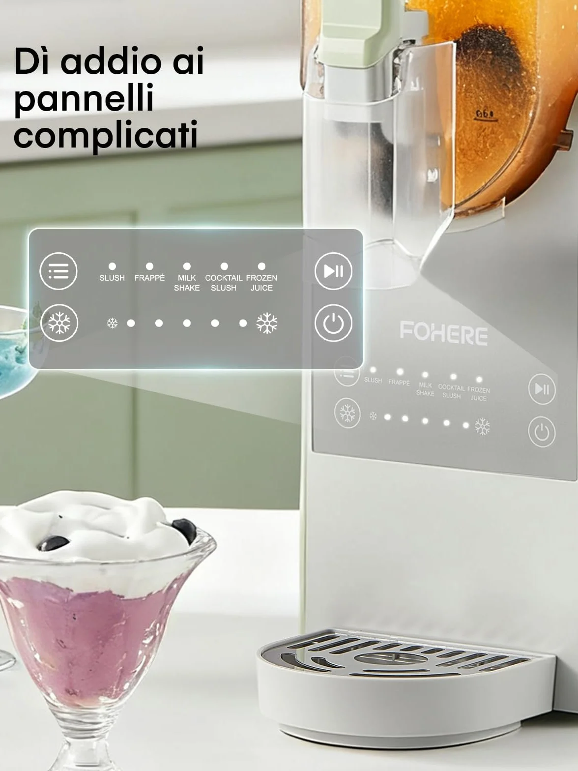 FOHERE Macchina per Granita 2,6L 5 Programmi Autopulizia