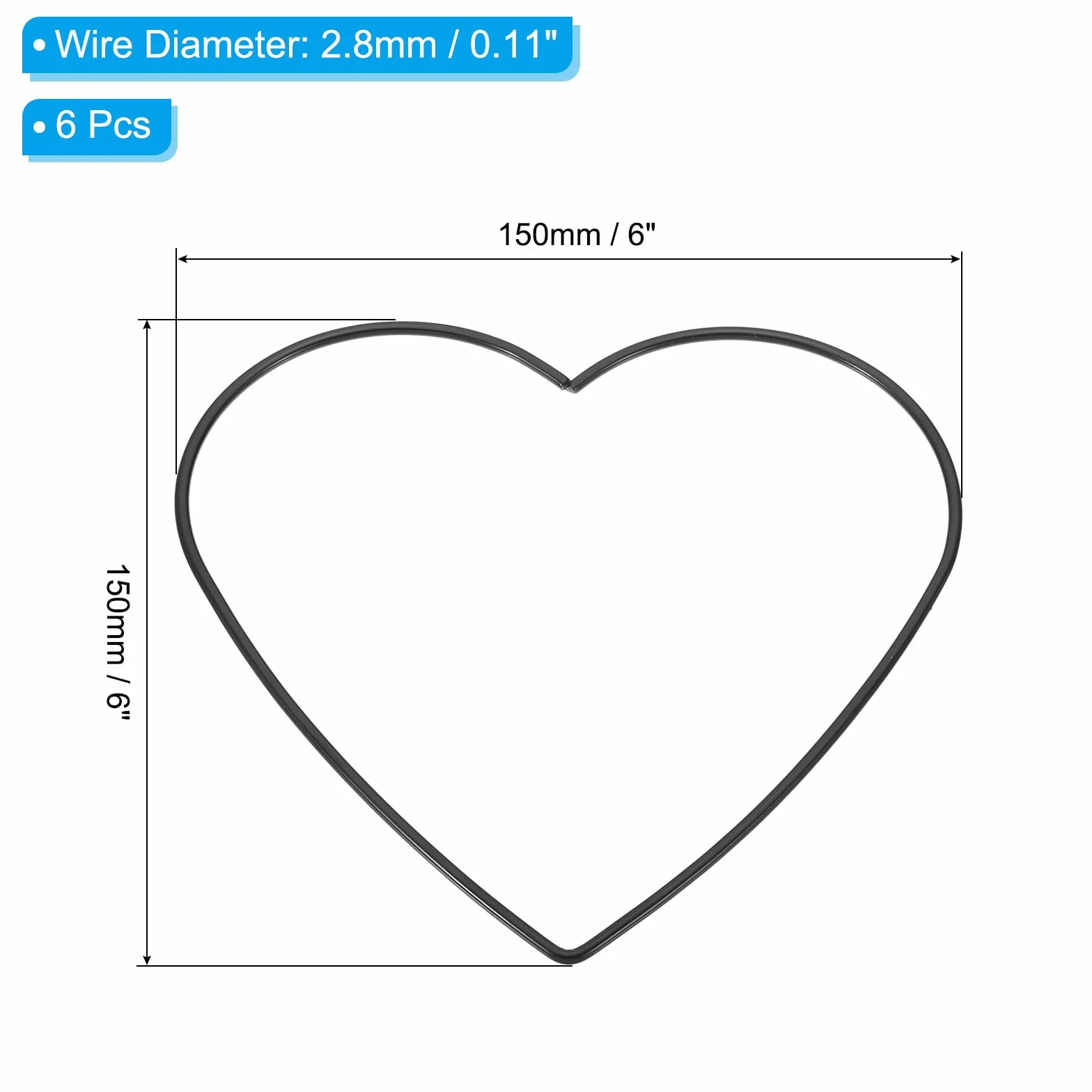 PATIKIL 6" Acchiappasogni a Forma di Cuore, 6pz Cerchio Ring Floreale Metallo Ghirlanda Natalizia Macramè, Nero