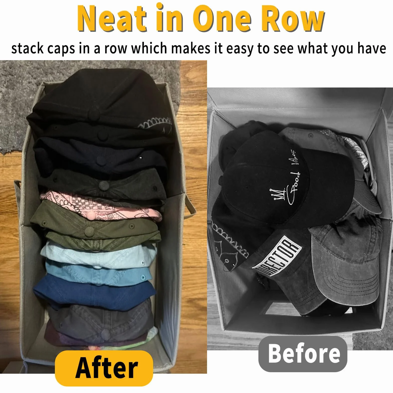 Oncpcare Confezione da 2 scatole portaoggetti per cappelli da baseball, robuste e pieghevoli, con coperchio trasparente, può contenere fino a 12-15 cappelli, soluzione salvaspazio per guardaroba