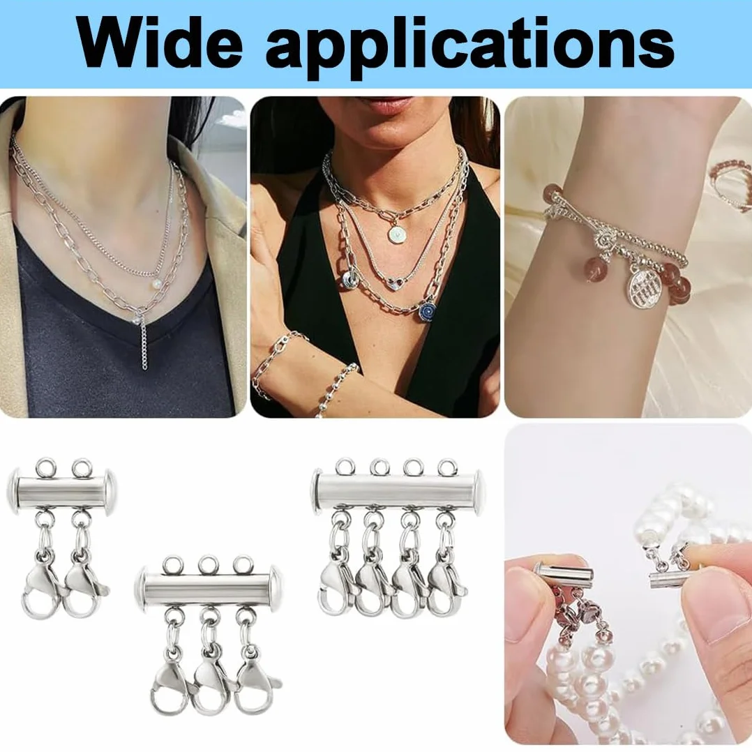 JEYORZY 3pcs connettori per gioielli, chiusure magnetiche a strati per collane, chiusure a strati per collane, chiusure distanziali per collane a strati, separatori per collane multifilo, per 3 misure