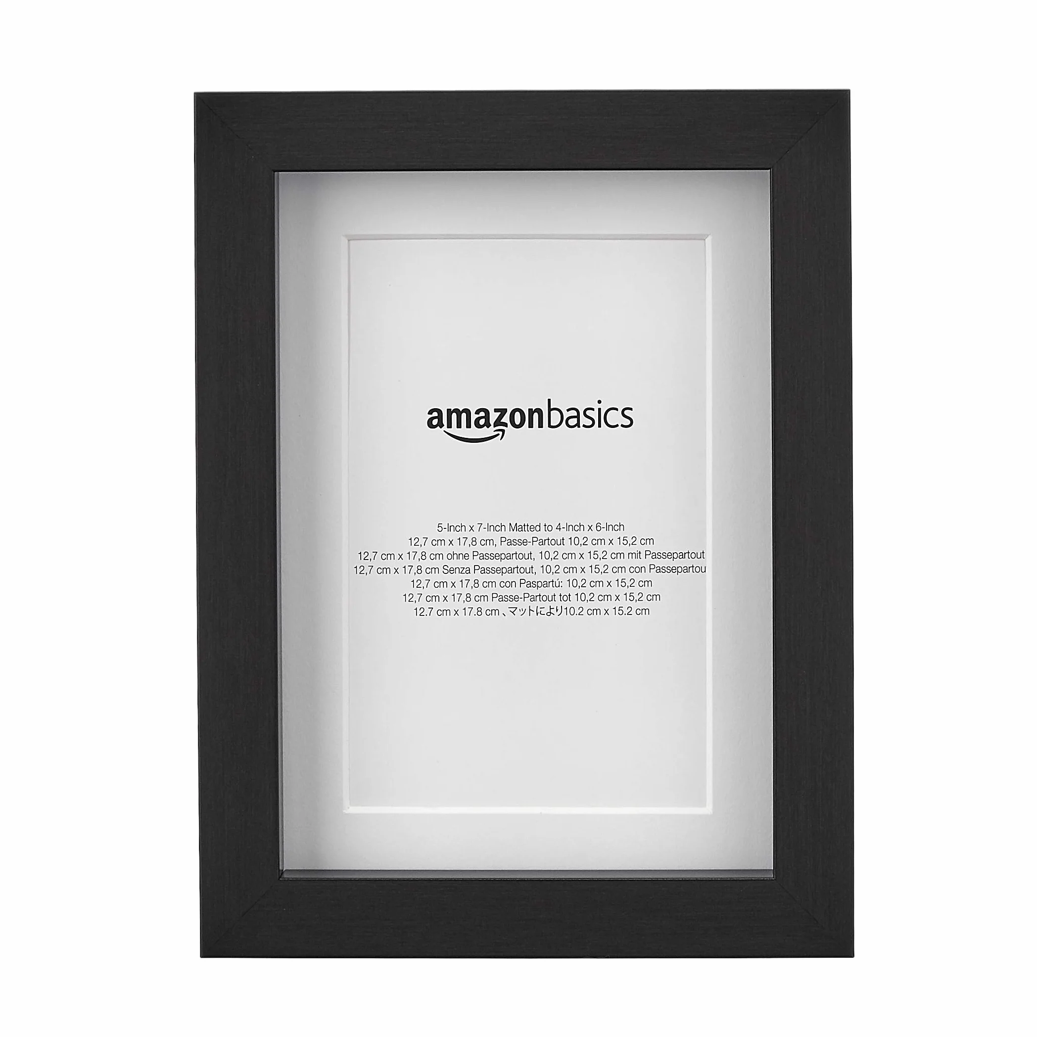 Amazon Basics Rettangolare Cornice fotografica con passe-partout 13 x 18 cm, 10 x 15 cm con passe-partout, confezione da 2, Nero