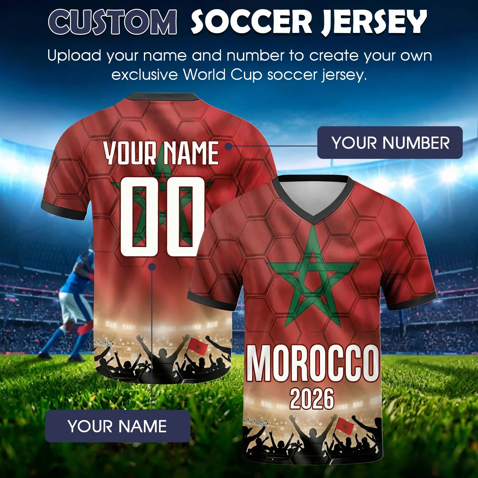 Generico Maglia Personalizzata Mondiali 2026, Maglie da Calcio Personalizzabili con Nome E Numero, Maglie Calcio Personalizzabili per Adulti E Bambini, Maglia Calcio Comoda E Traspirante