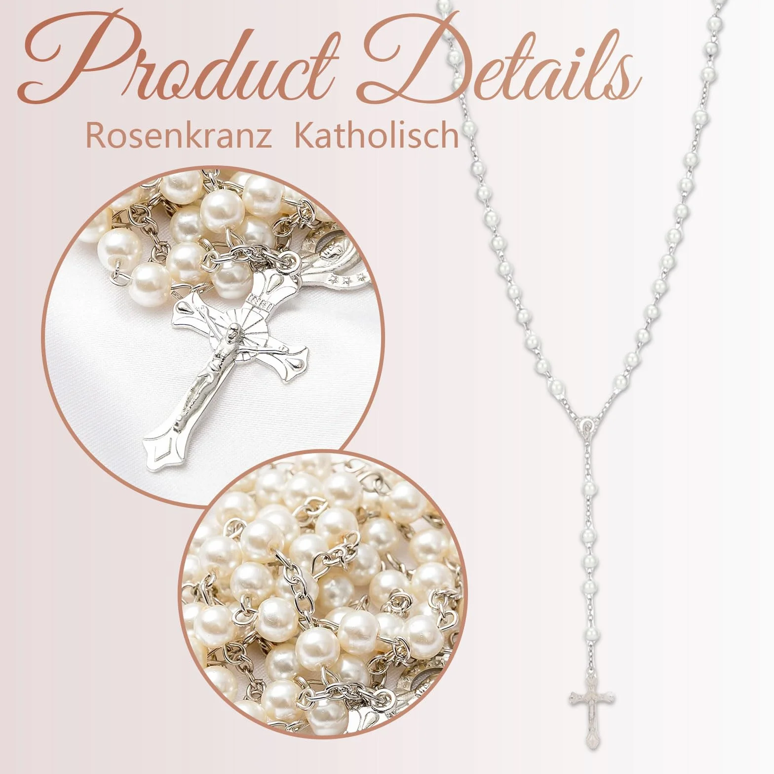 Collana di Rosario per Donne con Perline Artificiali, Stile Monocromatico, Regalo Spirituale per Donne