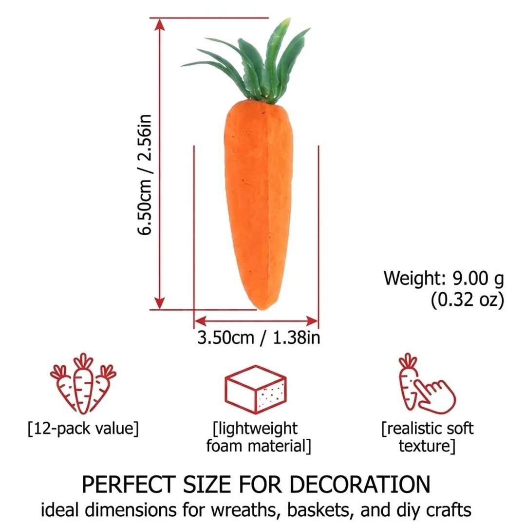 Mini Carote Artificiali Decorative, Carote Finte Realistiche per Pasqua, Decorazioni Fai da Te, Confezione 12 Pezzi