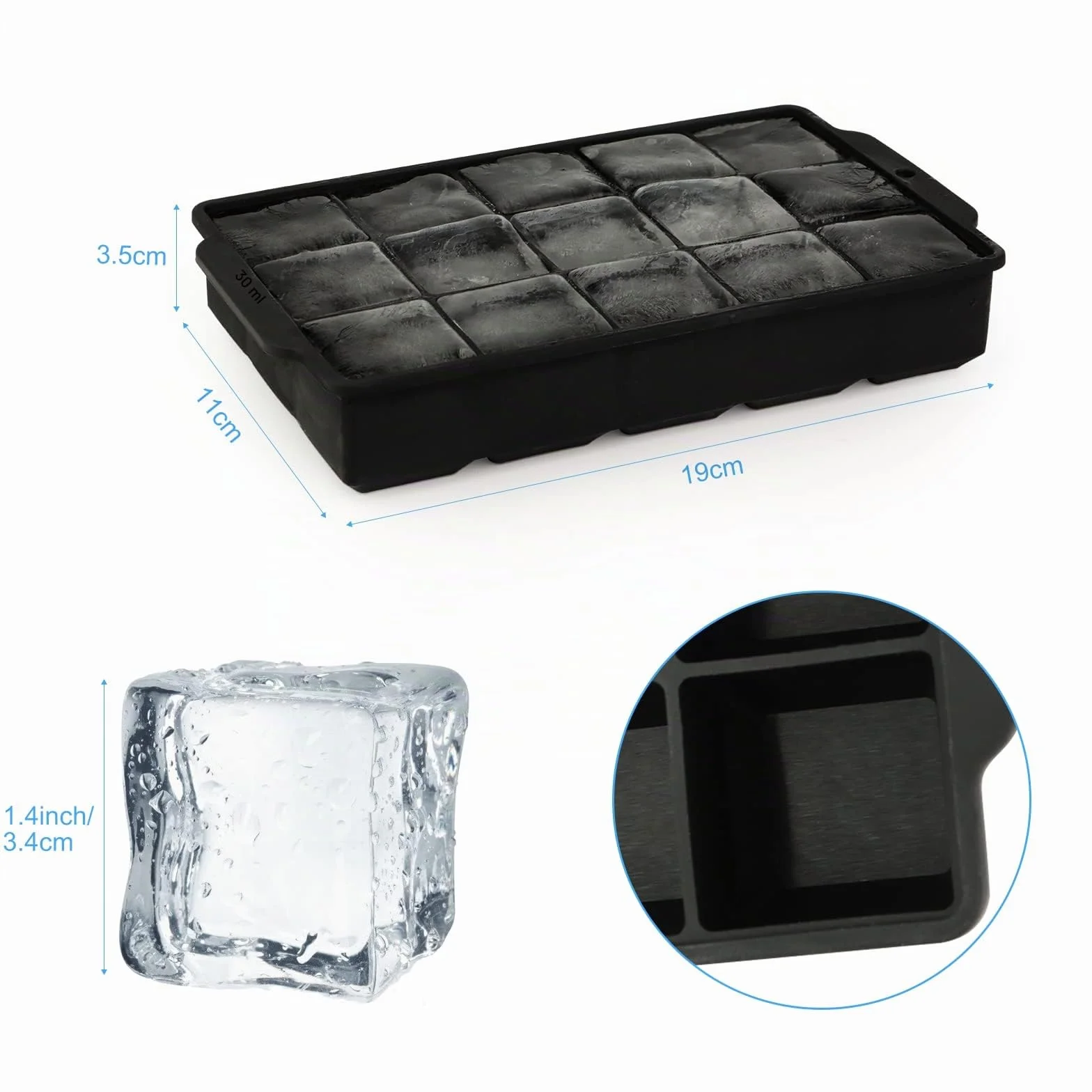 Stampi Ghiaccio Silicone JOPHEK 30 Cubetti 3,5cm Quadrati per Cocktail
