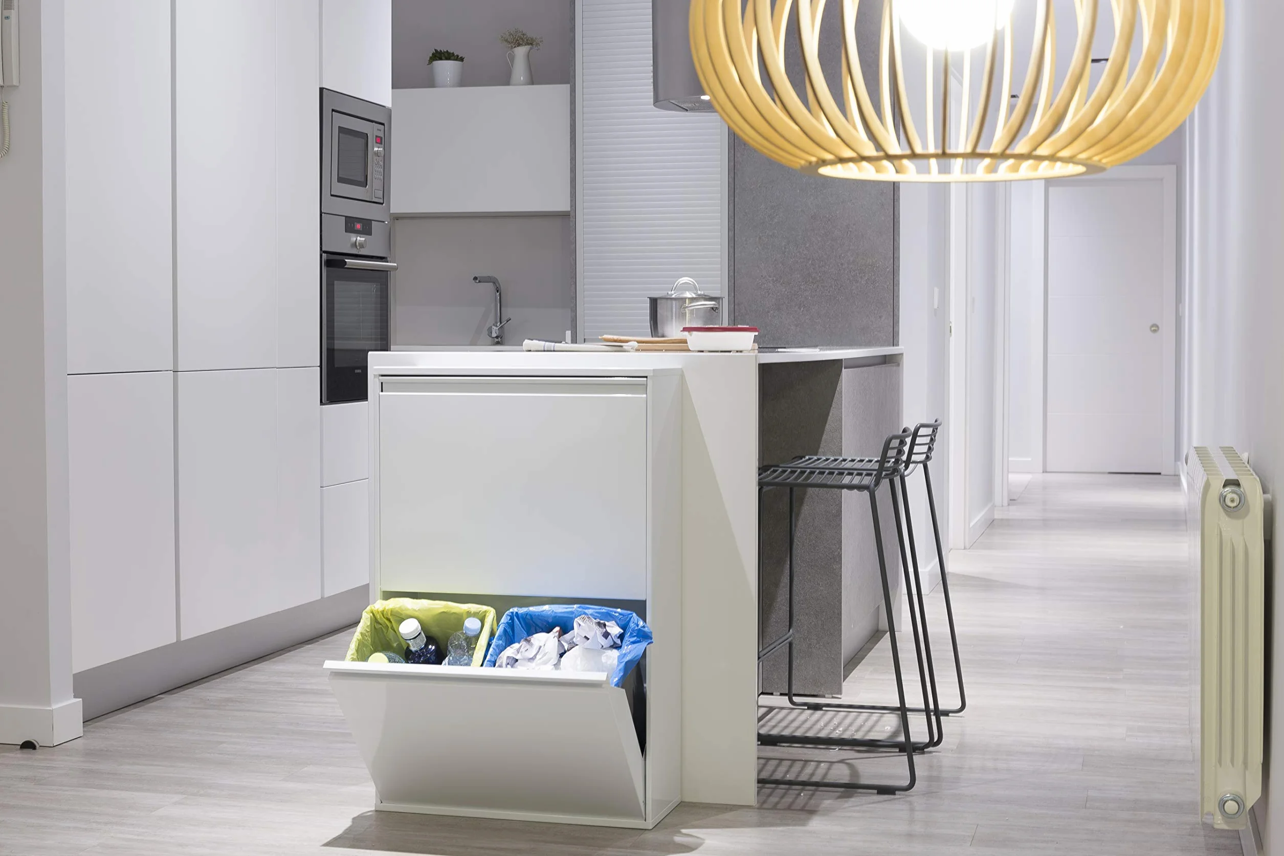ARREGUI Basic CR601-B Pattumiera Differenziata 4 Scomparti | 4x17 L (68 L) | Contenitore in Acciaio da Interno | Mobile per Raccolta Differenziata | Cestino per Spazzatura da Cucina e Ufficio | Bianco