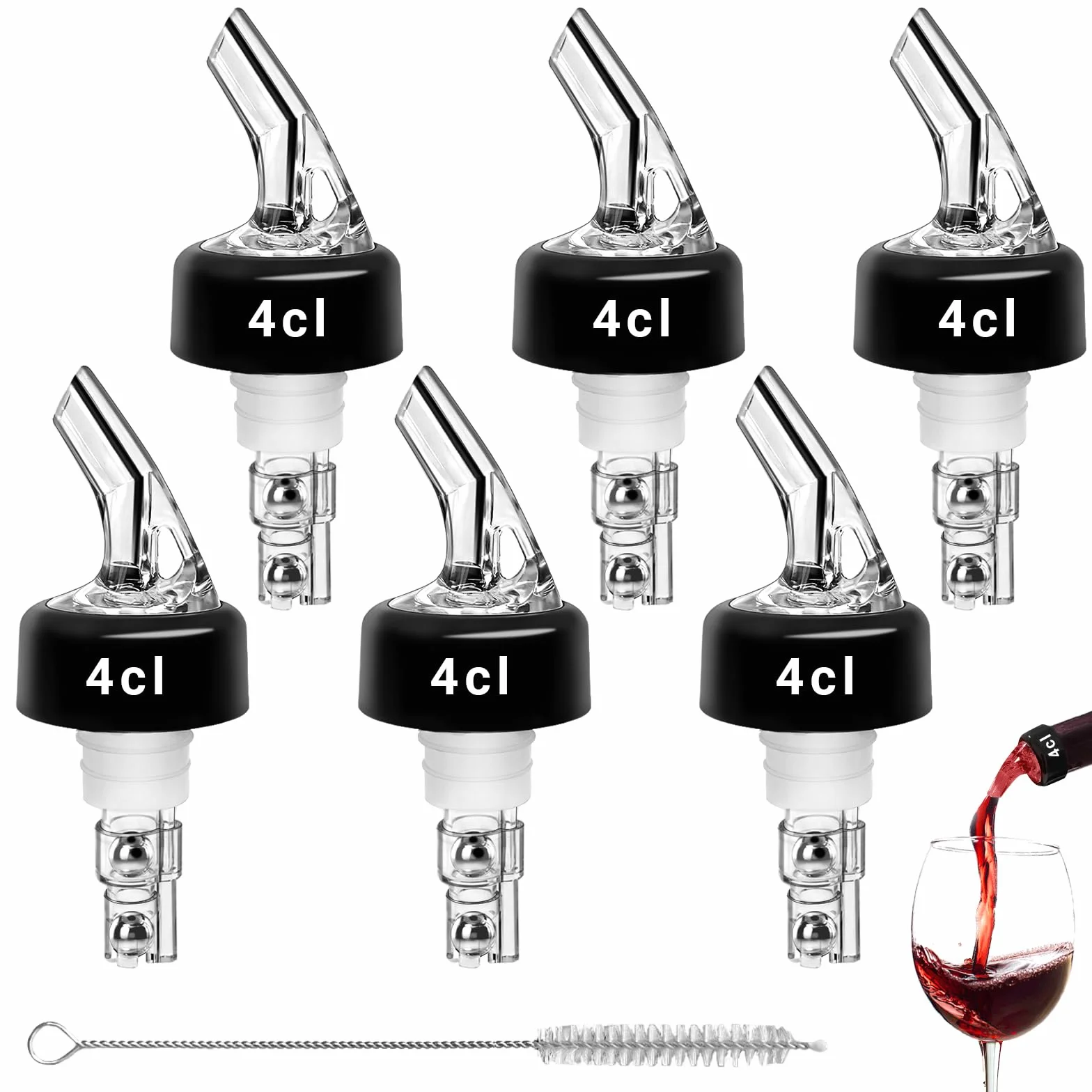 Versatore Bottiglia Dosatore 4cl Trasparenti con Spazzola, Versatore Automatico Misurato per Vino Rosso Whisky (40ml)