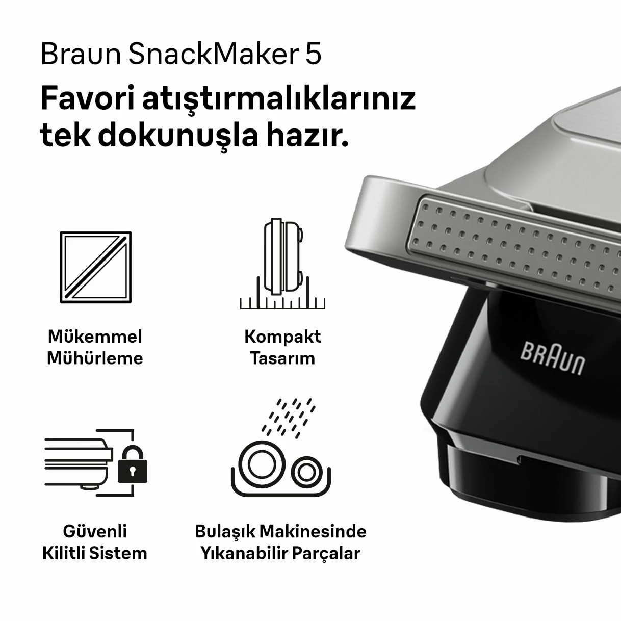 Braun SnackMaker 5 SM5005, Tostapane con Piastre per Sandwich e Cialde, Waffle M