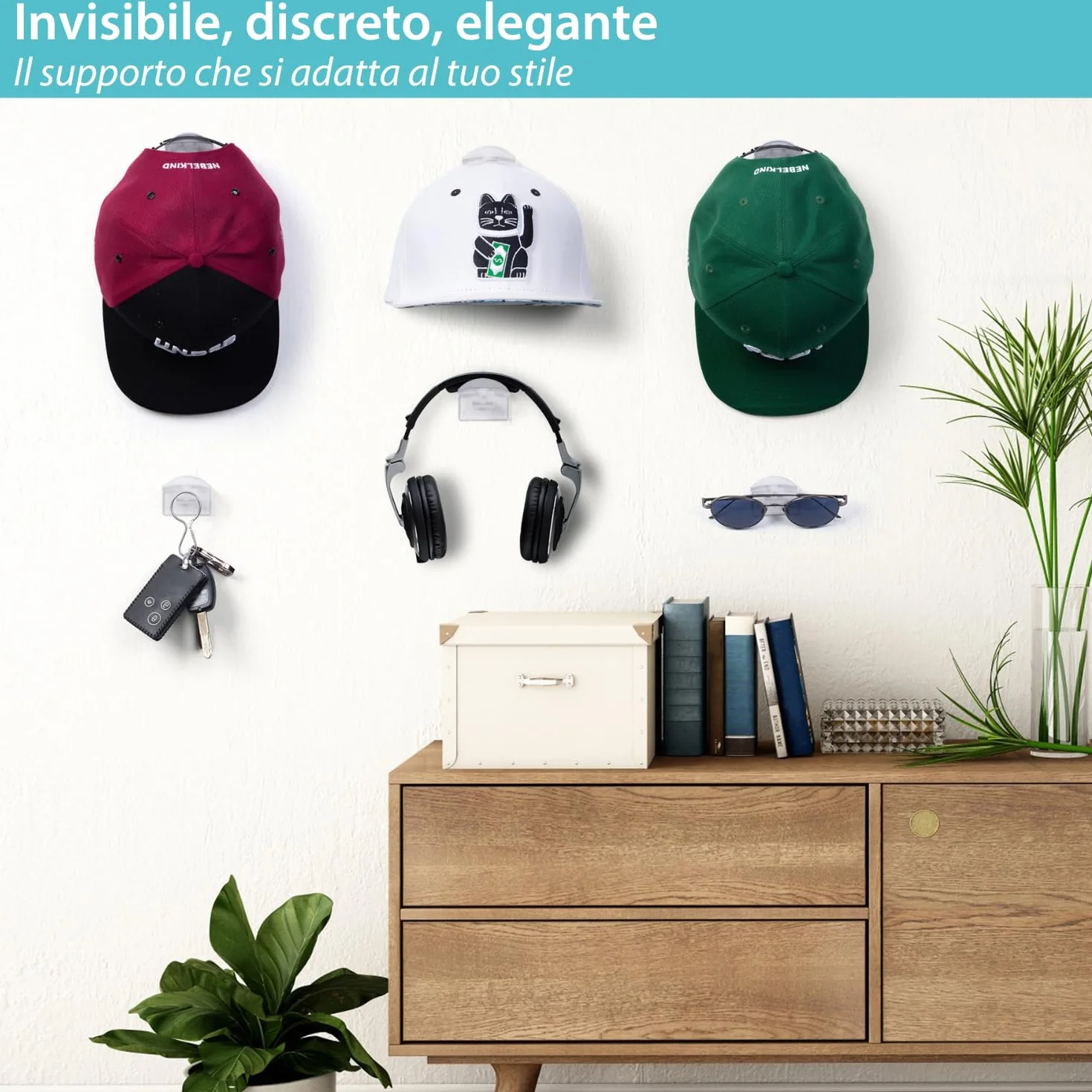 Ganci Porta Cappelli Trasparenti 10 Pezzi – Appendi Cappellini Invisibili Senza Trapano Supporti (Adesivi o con Viti) Elegante Organizer per Cappellino Parete Armadio Porta Giacche da Ingresso Camera