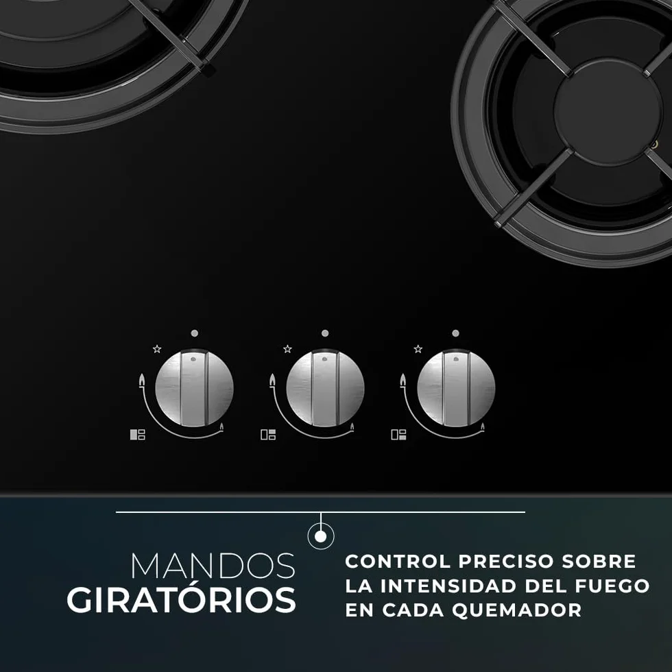 Svan Encimera de Gas SGW3601N 3 Quemadores Integrable Quemador WOK triple llama Cristal negro
