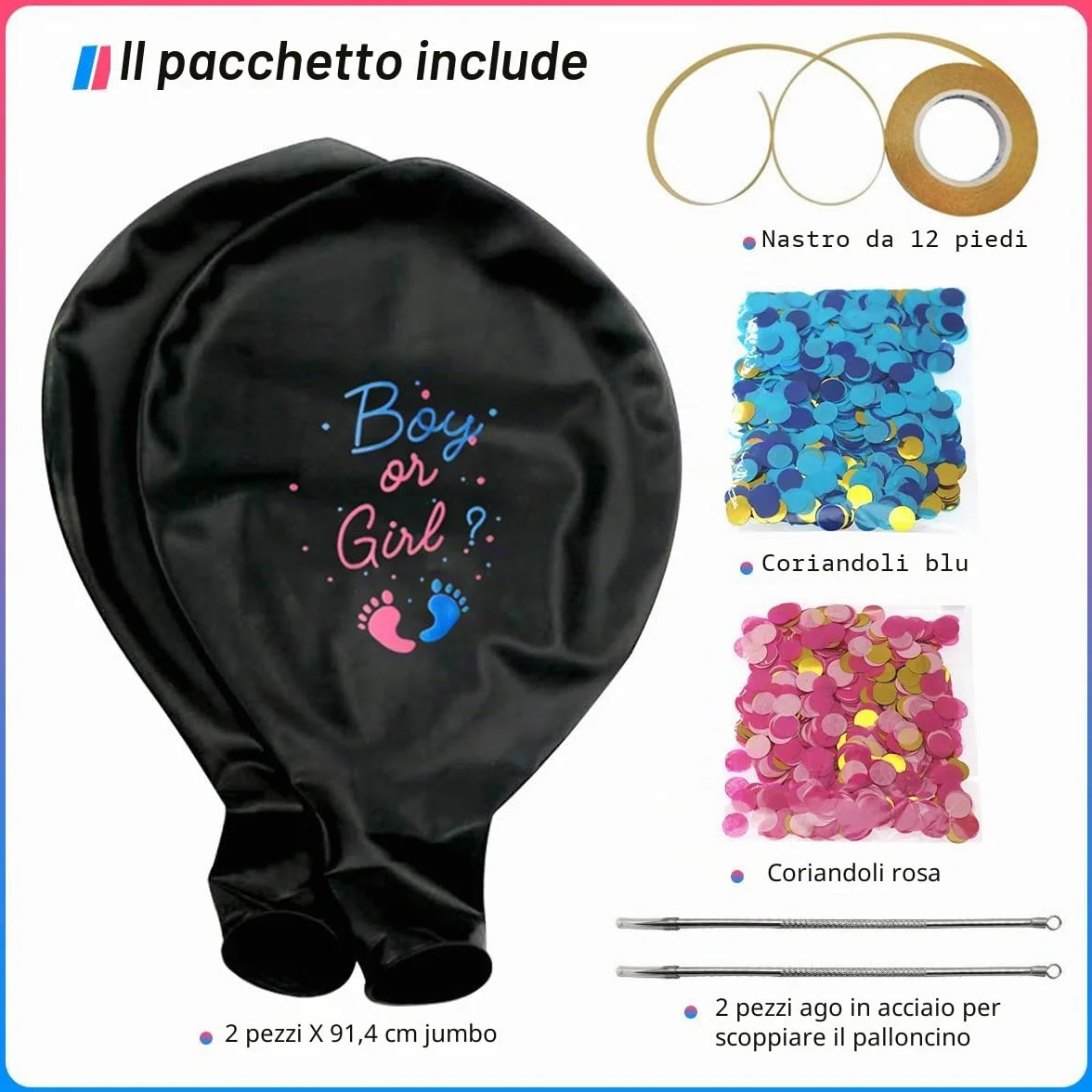 2pcs Palloncino Baby Shower Boy or Girl, 36 Pollici Palloncini Gender Reveal Grandi Palloncini in Lattice con Nastro di Coriandoli Rosa Blu per Baby Shower Decorazioni Gender Reveal Ideas