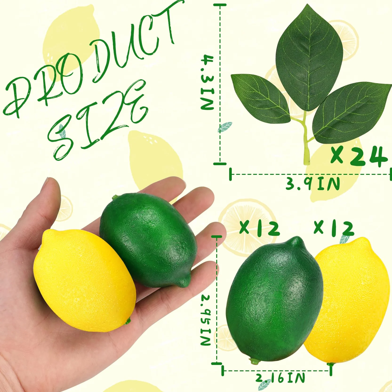 24 Pezzi Limoni e Lime Finti Decorativi con Foglie, Frutta Artificiale Realistica in Plastica per Cucina, Centrotavola Estivo