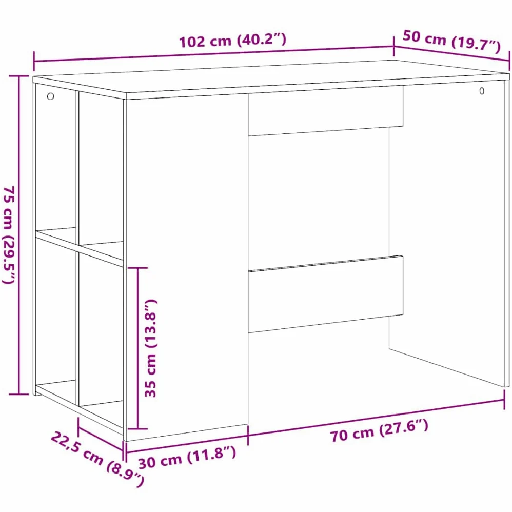 Scrivania in legno grigio cemento, 102 x 50 x 75 cm, scrivania per computer con piano stabile per laptop e decorazione, scrivania da ufficio con ampio spazio per raccoglitori e documenti