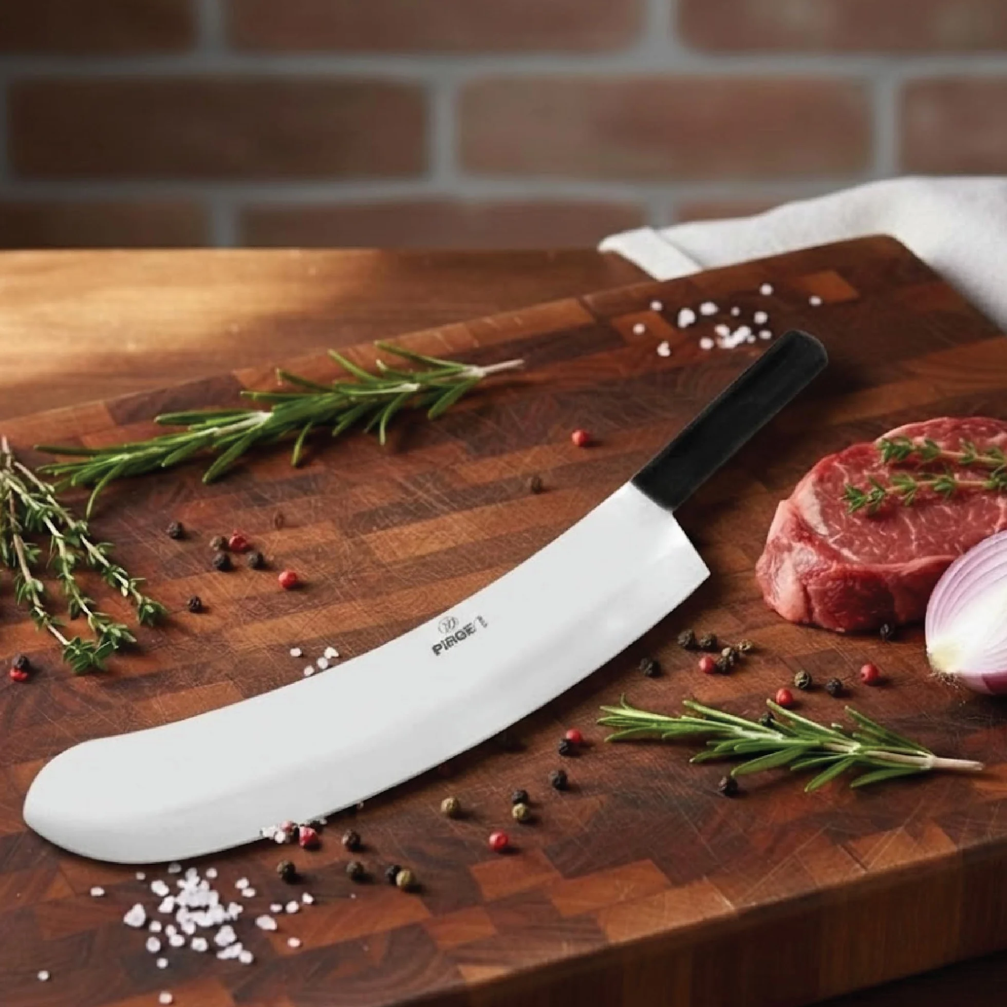 Pirge Ecco Mezzaluna Cucina Grande per Carne 55 cm - Coltello Monolama per Erbe, Macellaio, Cucina Professionale - Coltello da Cucina in Acciaio Inossidabile - Design Ergonomico con Manico in Plastica