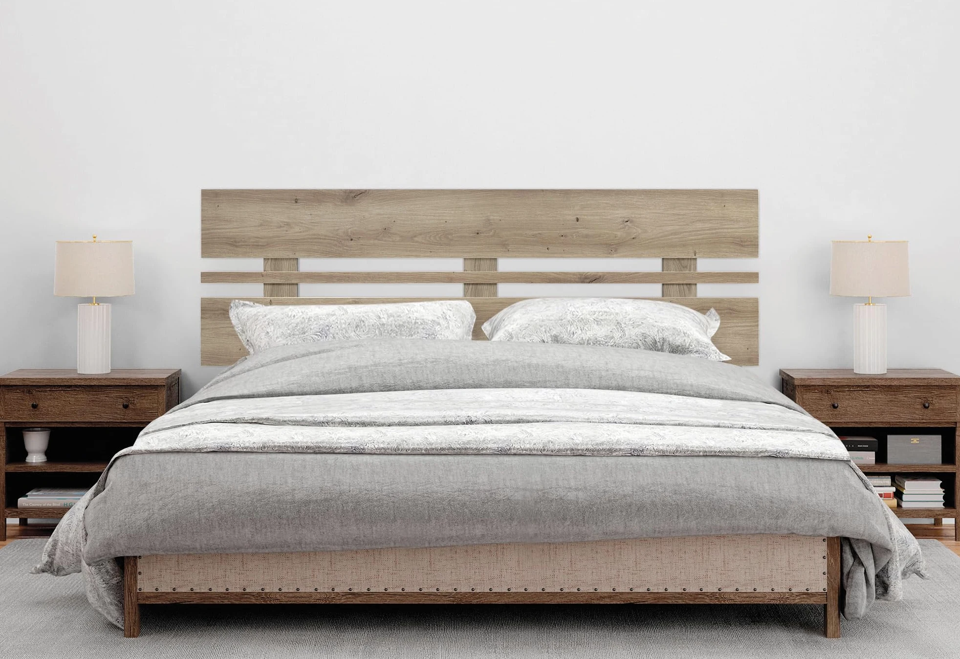 DHOME Testiera in Legno Riciclato MDF Orizzontale Larga per Letto con Pallet Ferramenta Inclusa (160x46 Orizzontale Larga, Rovere)