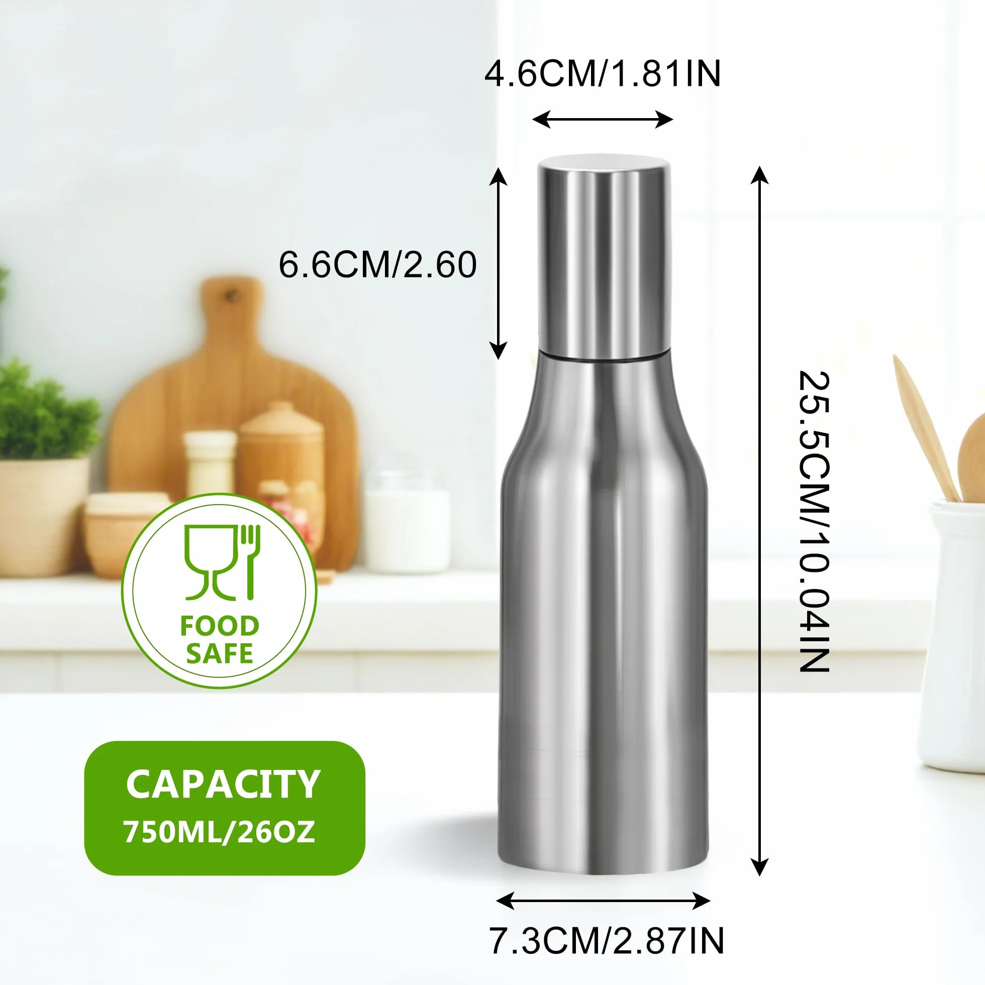 Bottiglia dispenser olio acciaio inox 750ml beccuccio senza gocciolamento
