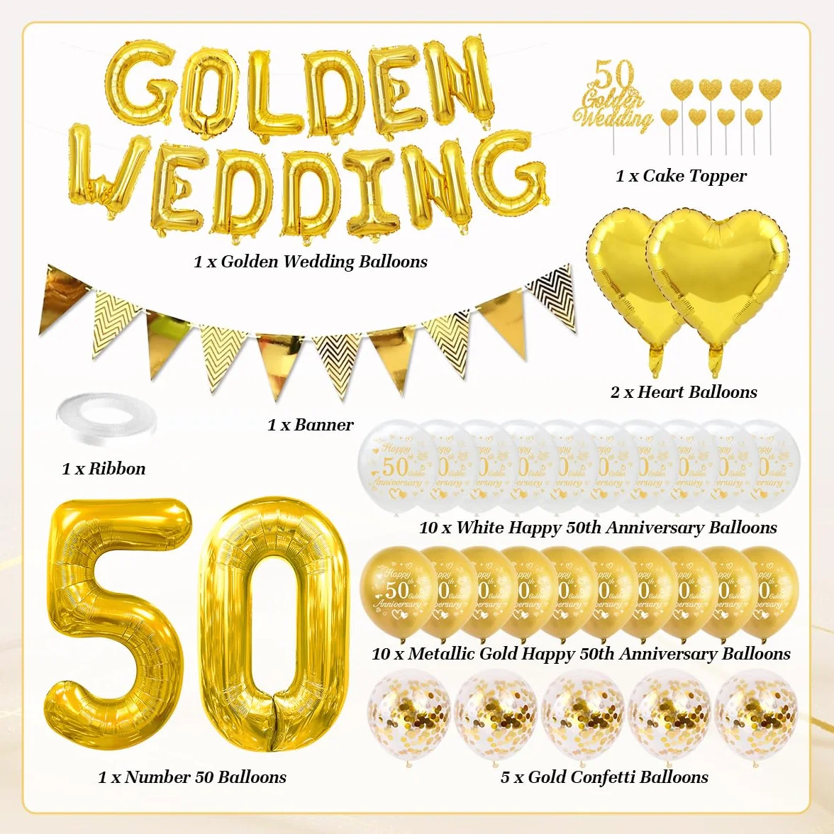 Decorazioni Matrimonio Oro, Decorazioni Anniversario Matrimonio 50 anni Palloncini Happy 50th Anniversary Palloncini Oro Striscioni 50 Golden Wedding Cake Topper