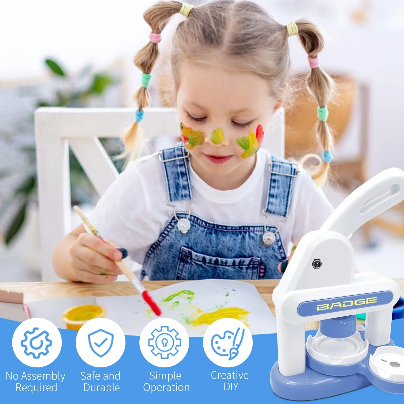 Macchina per Spille, 3IN1 Button Maker Badge Machine Blu Macchina da Stampa per Badge, Stampanti Badge 55/40MM Spille Personalizzate kit Portachiavi Fai Da Te per Regali di Compleanno e Natale