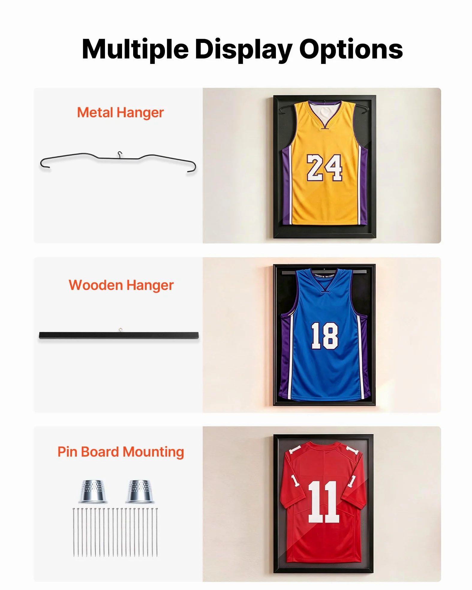 VEVOR Cornice per Maglia da Calcio, Cornice 2 pz per Maglie Sportive in Legno Pannello in PC Trasparente Protezione UV, Espositore per Maglie da Baseball Basket Calcio, 590 x 795 mm Collezionismo
