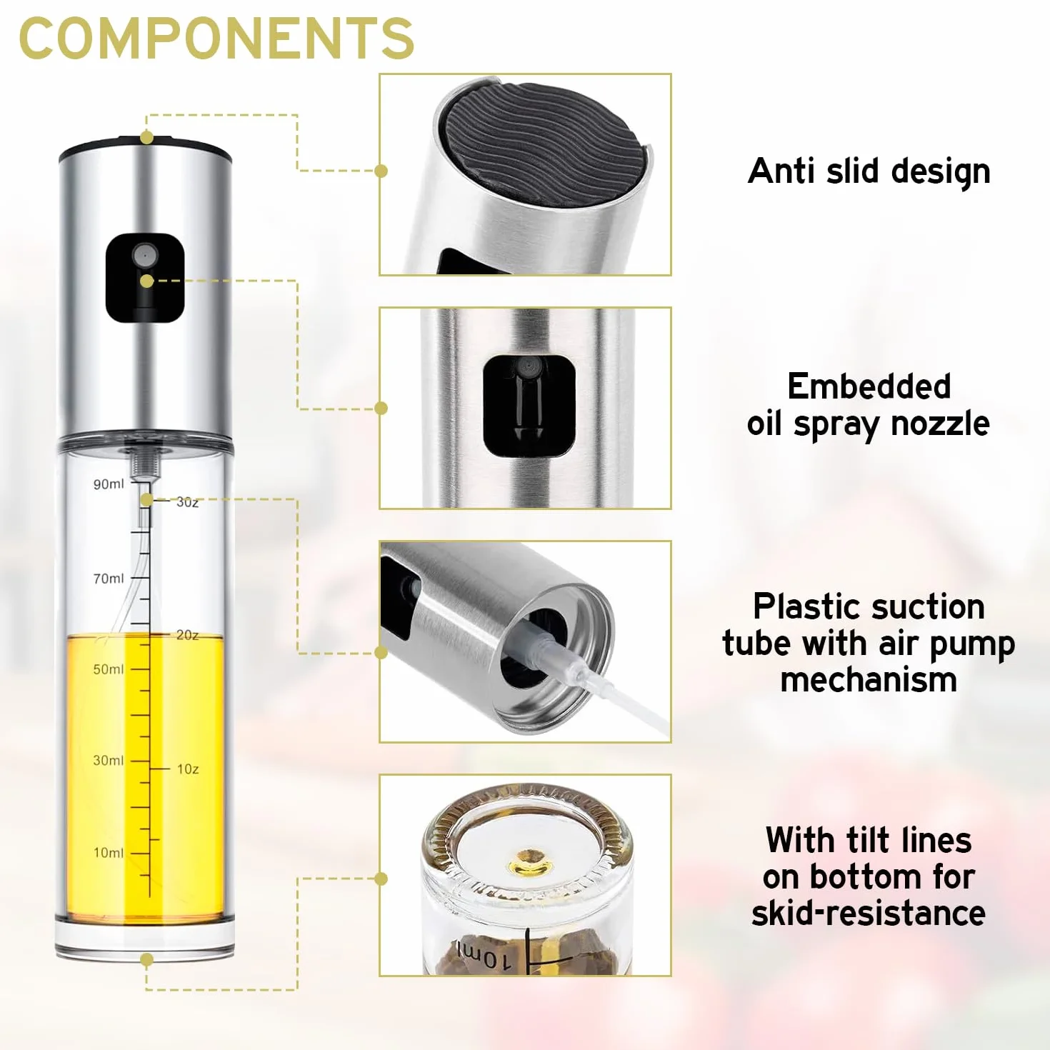 edihome Oliera Spruzzino Olio per Friggitrice Aria 100 ml Spray Nebulizzatore Acciaio Inox
