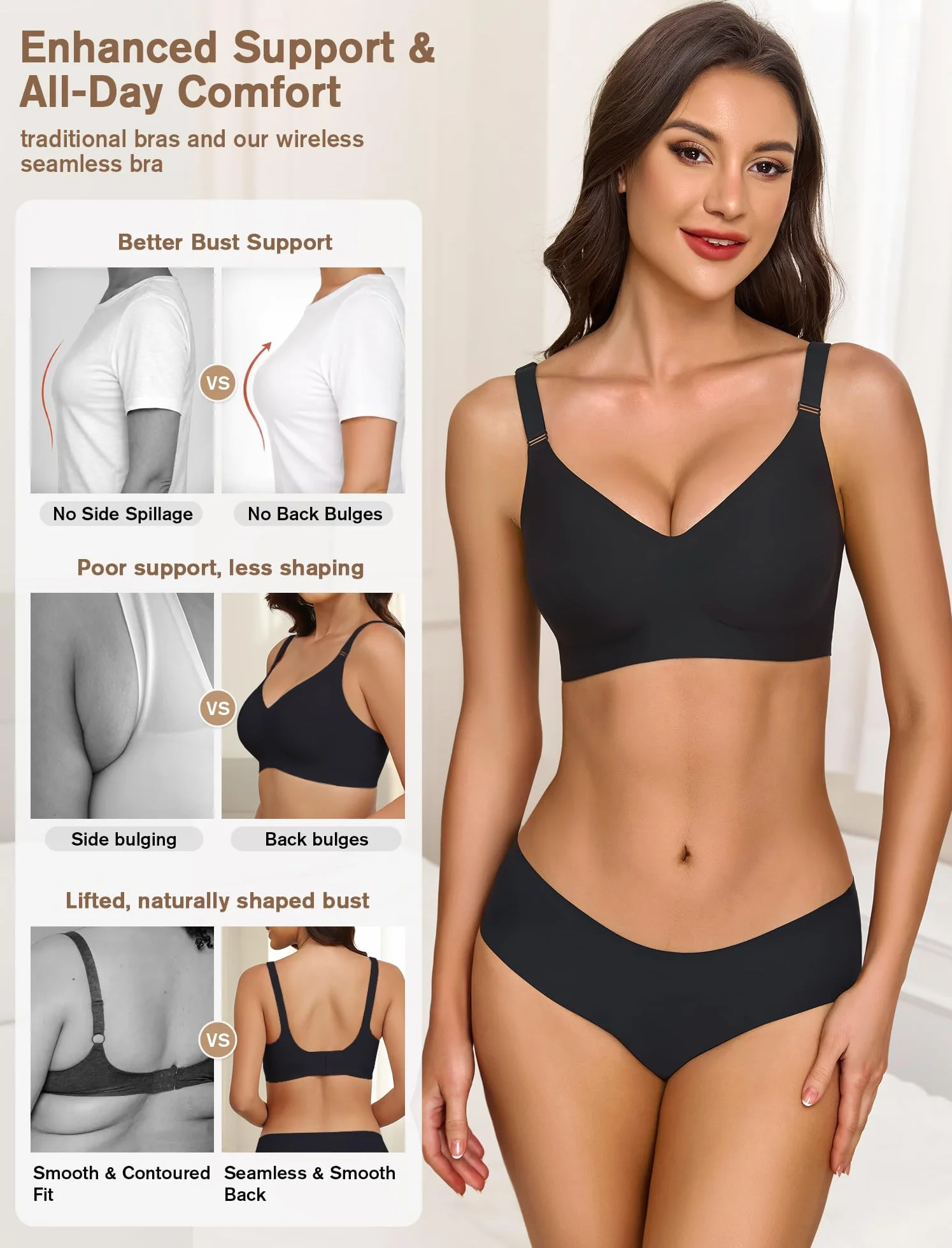 Reggiseno Donna Push Up Senza Ferretto Imbottito Seamless Comodo T-Shirt Invisibile Coppa Intera Comfort Classico Bralette per Seni Normali e Grandi