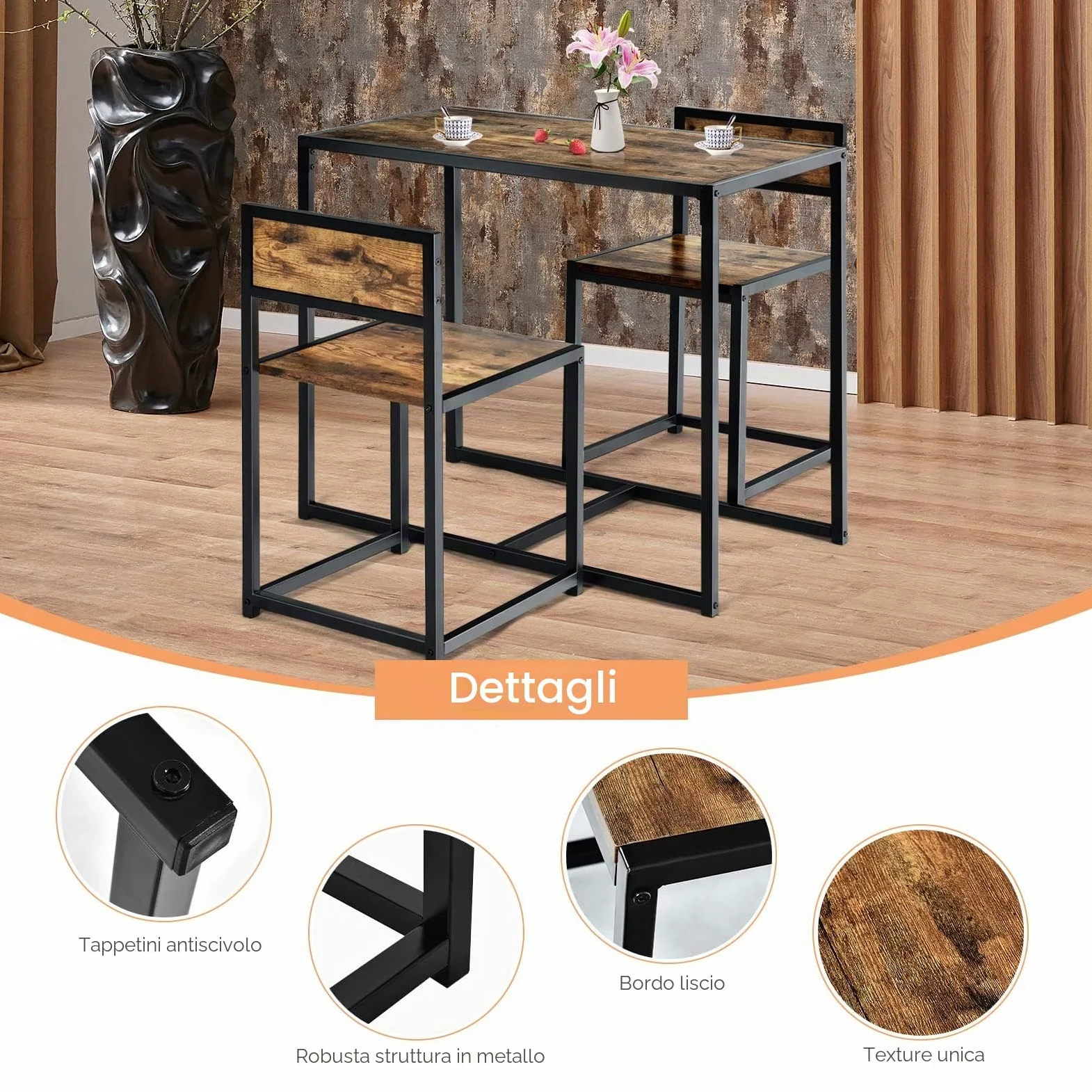 GIANTEX Set di Tavolo da Bar da 3 Pezzi, Set 3 Pezzi con 2 Sedie e Tavolo, Piccolo Tavolo da Cucina per 2 Persone, Tavolo da Bistrò, 3 Colori