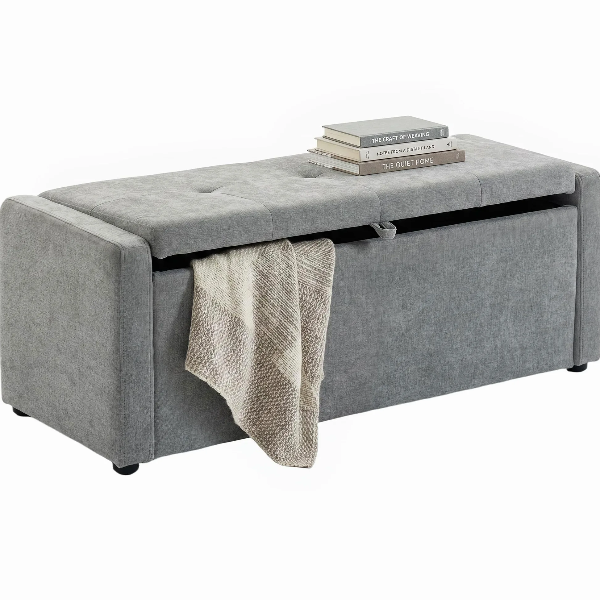 HOMCOM Cassapanca 142L Pouf Contenitore Poggiapiedi Grande 122x48x44cm, Seduta Imbottita 2 Posti, Panca Contenitore Effetto Lino, Struttura in Legno, 200 kg, Camera da Letto, Soggiorno