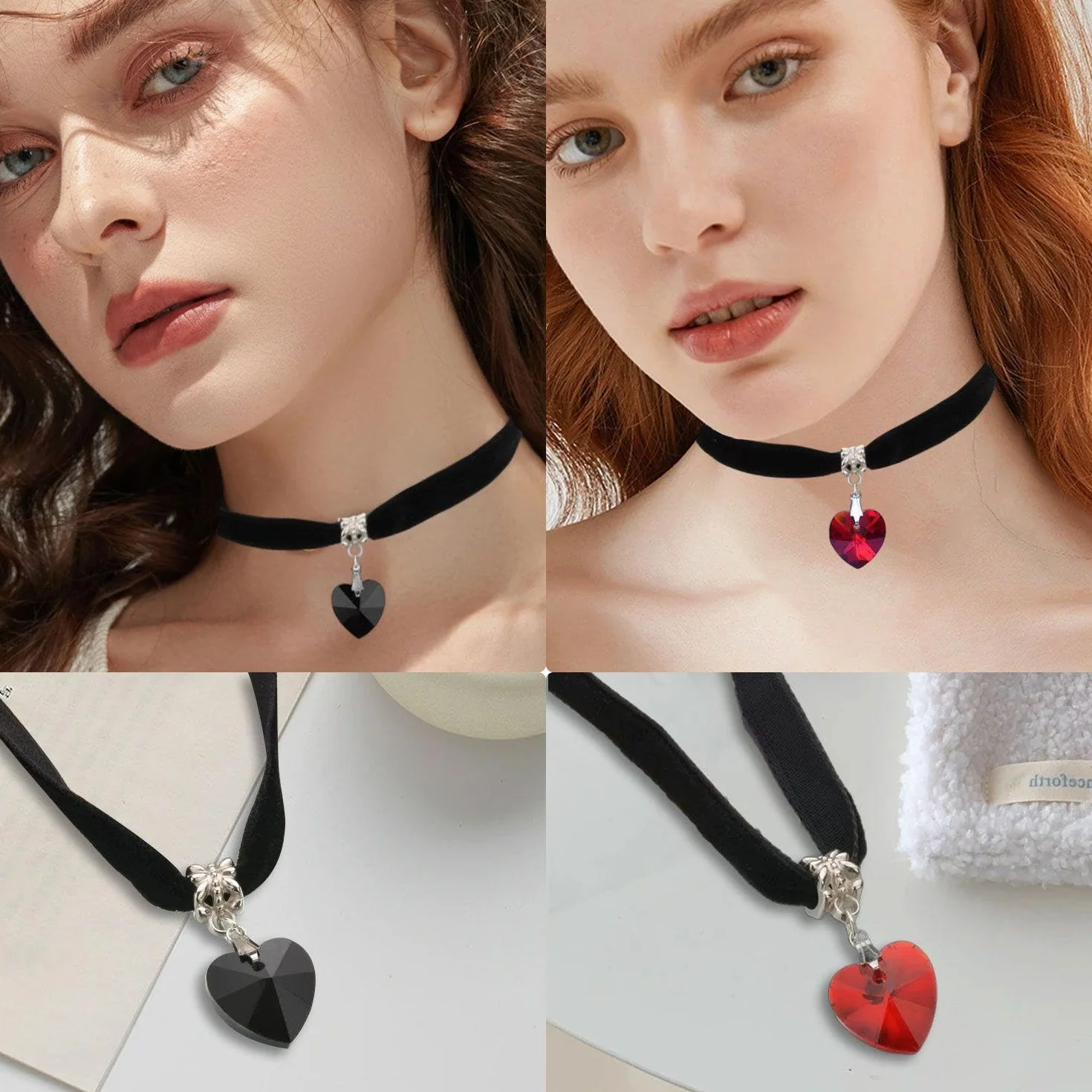 D'Amore 2 Pezzi Collana Gotica Cuore Girocollo Velluto Nero