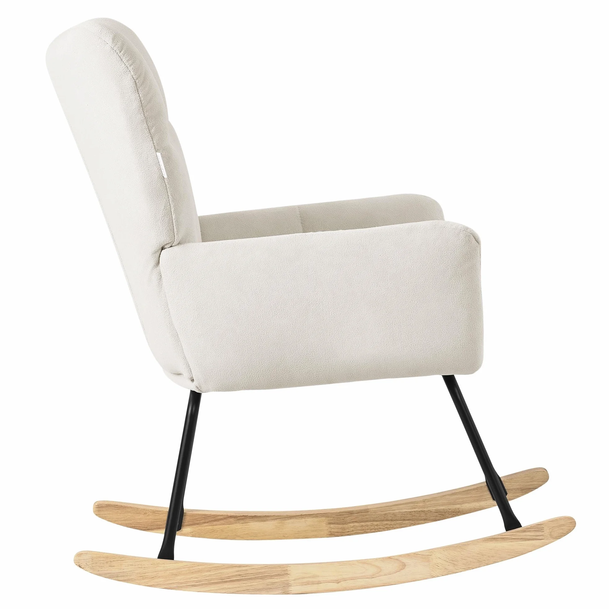 ML-Design Poltrona a Dondolo per Salotto Sedia Confortevole Beige Imbottita Poltroncina da Soggiorno con Braccioli e Schienale Alto Rilassante Base in Legno Massiccio Arredamento Casa