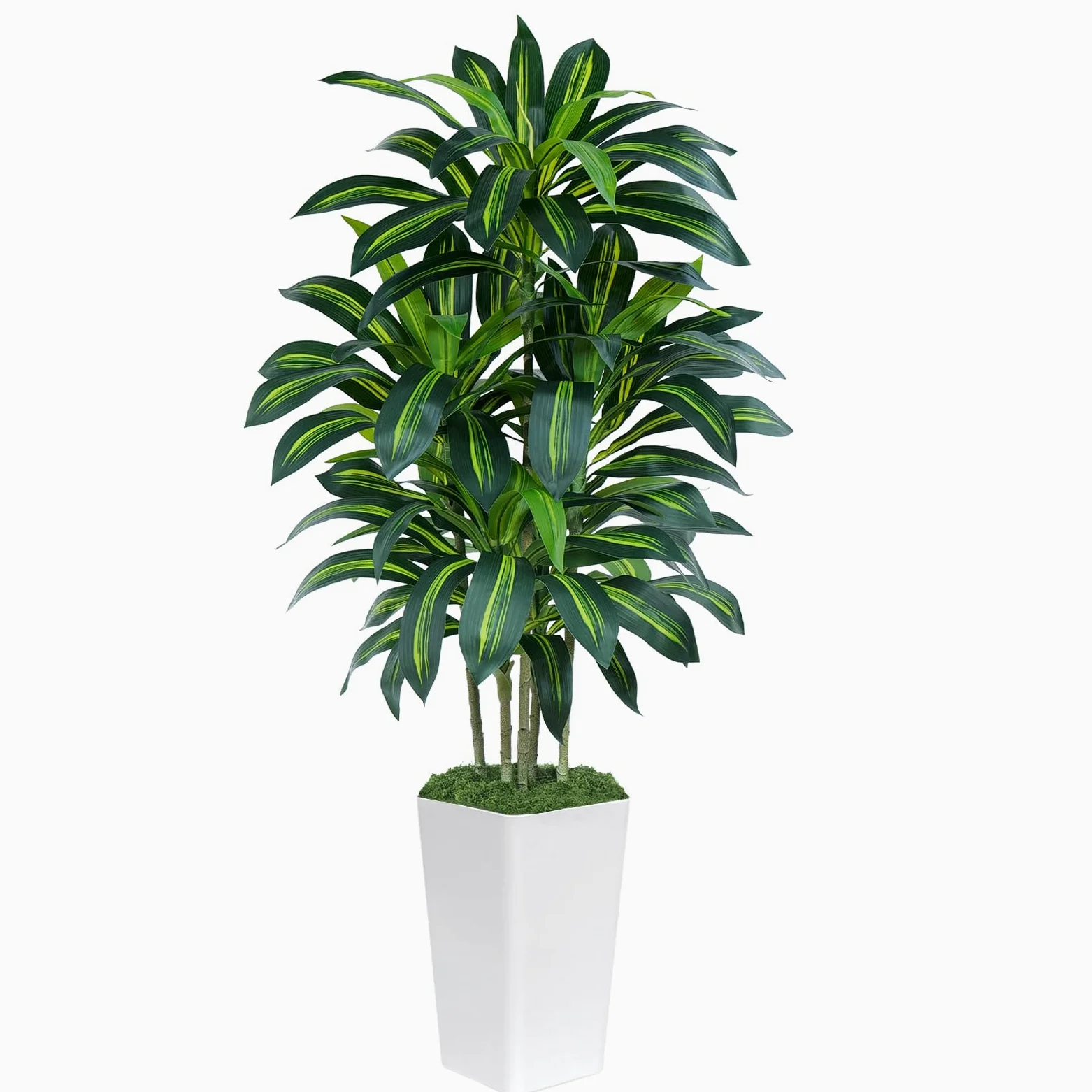 Pianta Finta Dracaena Artificiale 150cm alta con Vaso Bianco, Piante Finte da Interno Grandi Ha 108 foglie, Albero Artificiale Interni Per Soggiorno Ufficio Giardino Dec