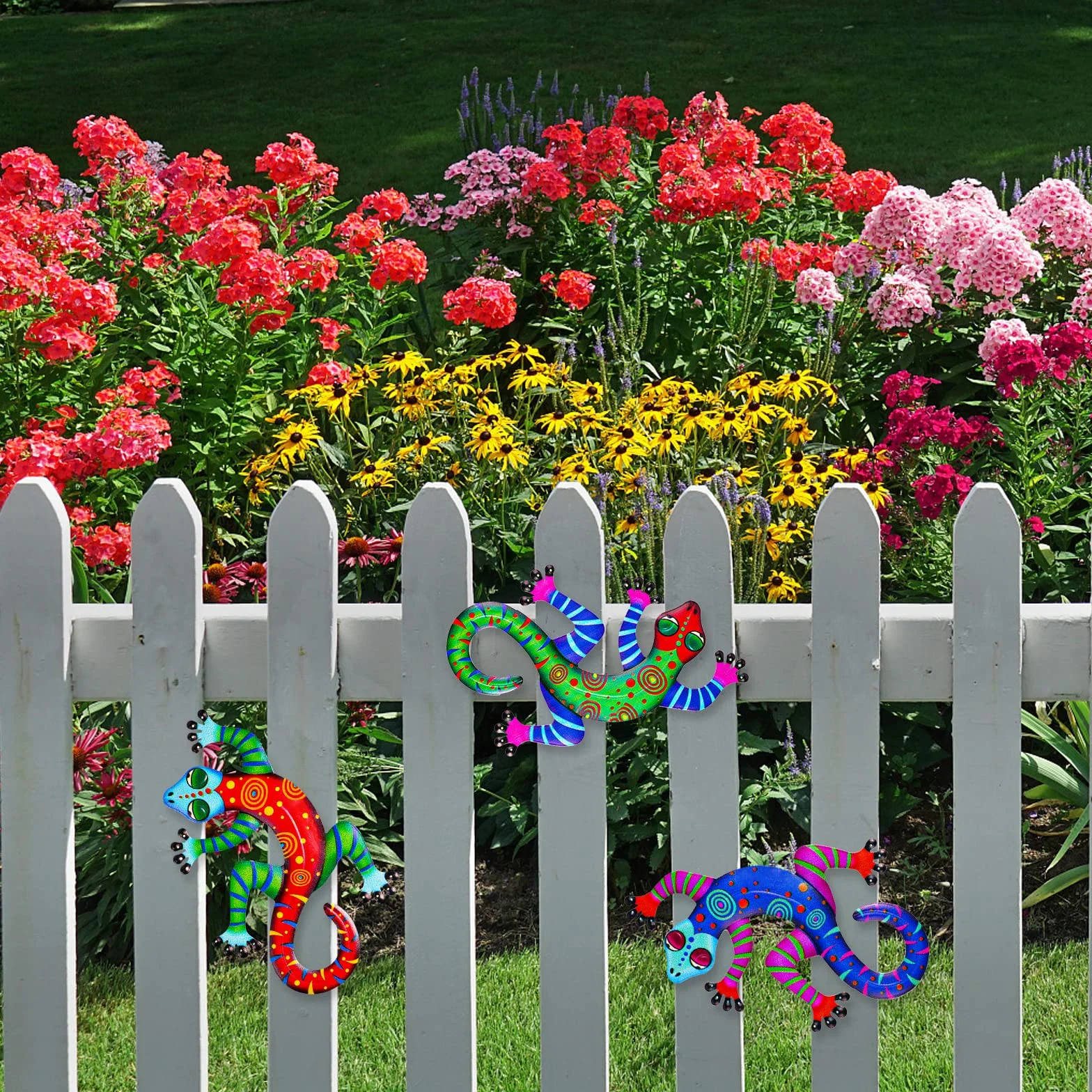 OFFCUP Lucertola in Metallo 3Pcs Decorativa da Appendere Decorazione Metallica per Giardino