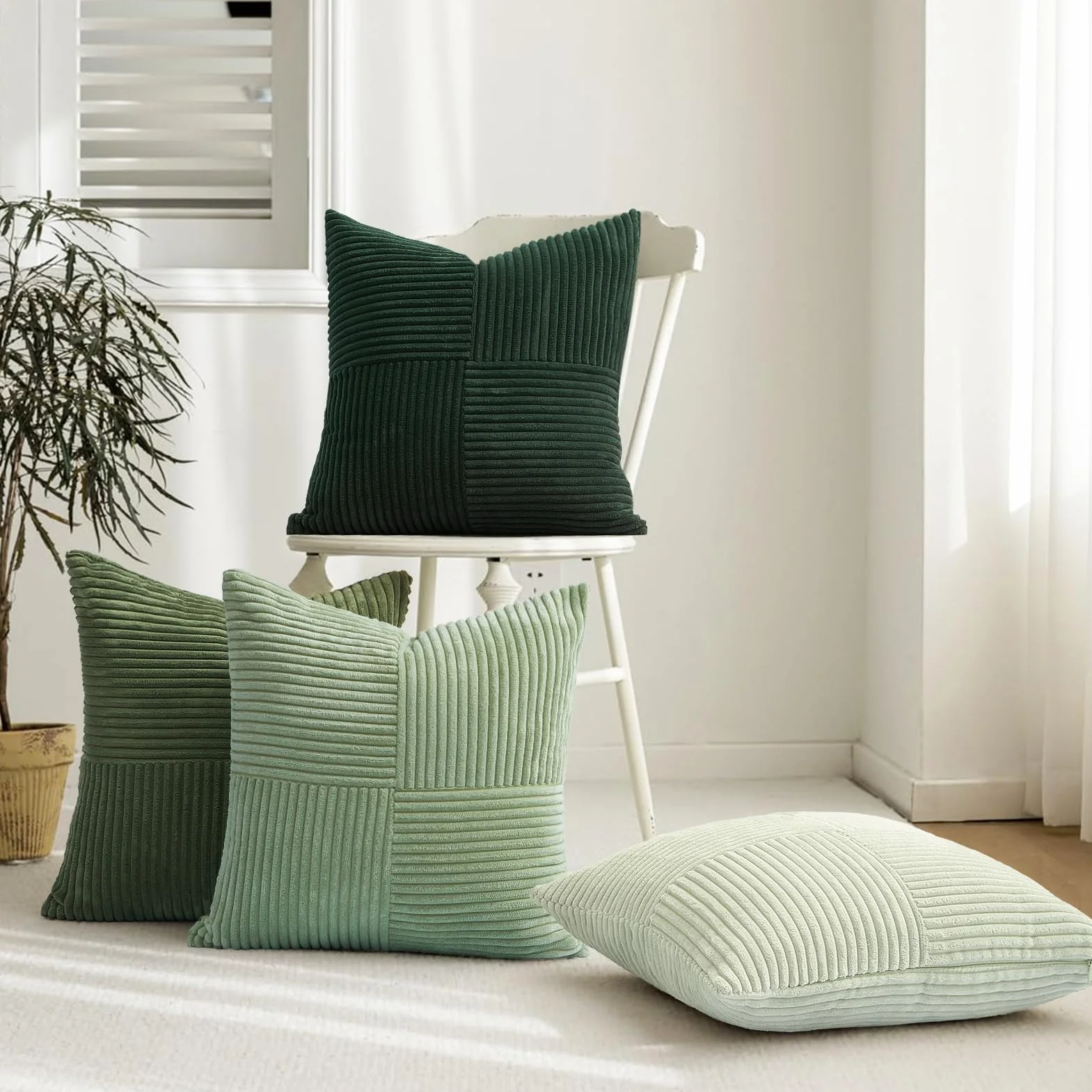 Topfinel Federe per Cuscini 50x50 Verde Chiaro Sfumato 4 Pezzi Motivo Mulino